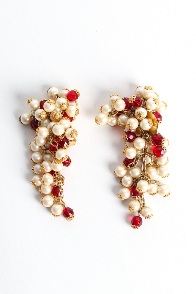 Vintage Cardillo Filigree Pearl & Crystal Cluster Earrings flat front @ Recess LA