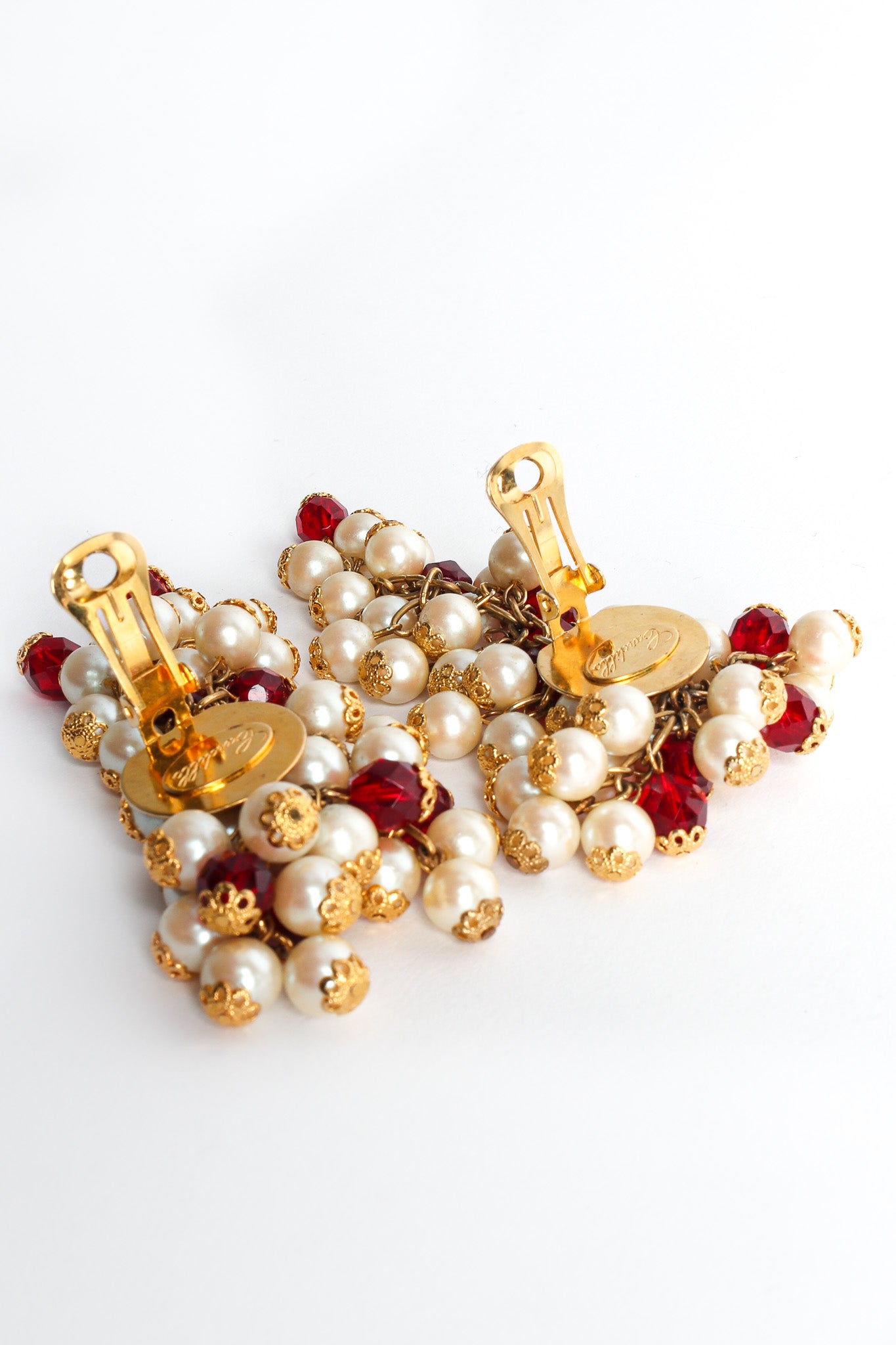Vintage Cardillo Filigree Pearl & Crystal Cluster Earrings opened backs @ Recess LA