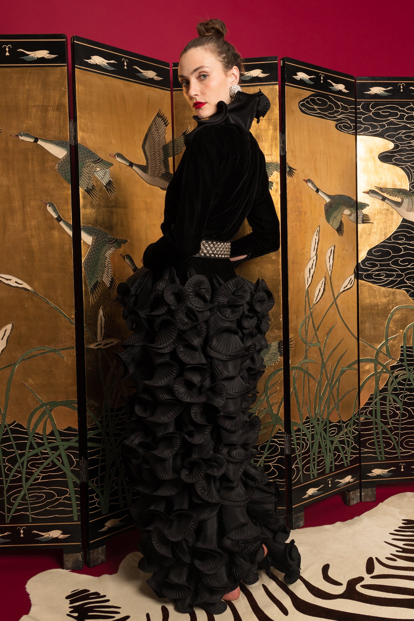 Vintage Pierre Cardin 1985 A/W Couture Ruffle Pleat Velvet Taffeta Gown on Emily @ Recess LA