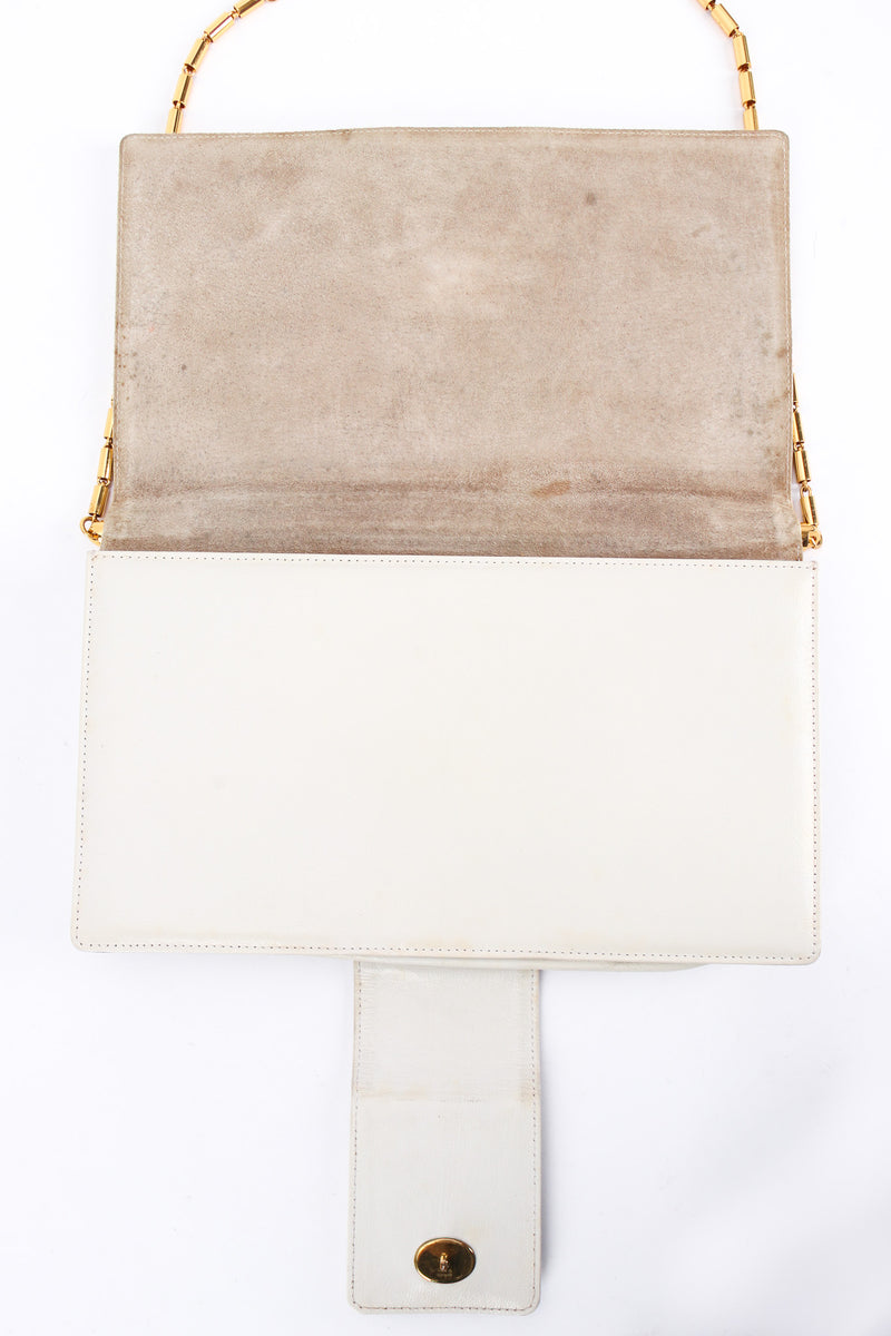 Vintage Pierre Cardin Chain Leather Envelope Clutch opened/stains on suede flap @ Recess LA