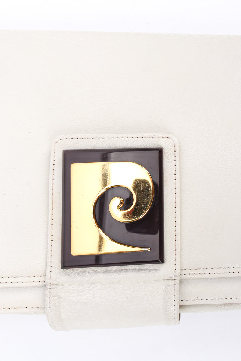 Vintage Pierre Cardin Chain Leather Envelope Clutch scratches on signed flap logo @ Recess LA