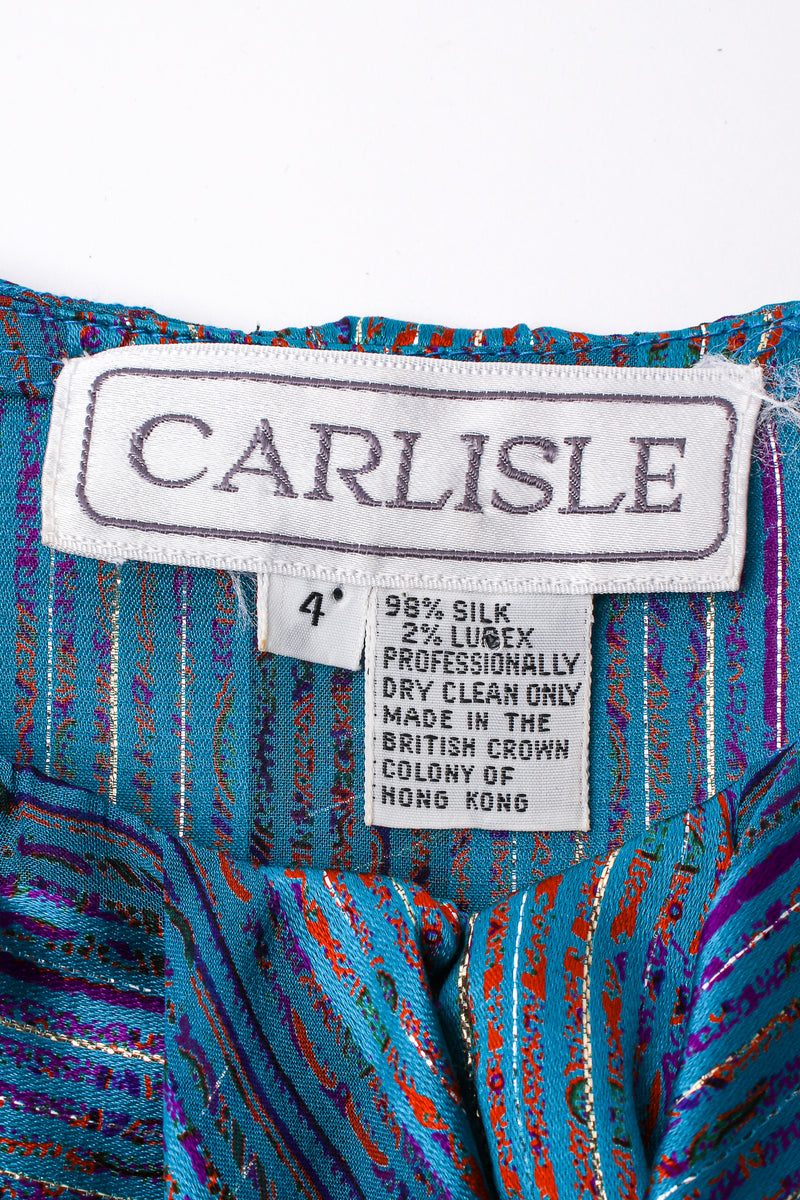 Vintage Carlisle Sheer Paisley Stripe Silk Ruffle Blouse label at Recess LA