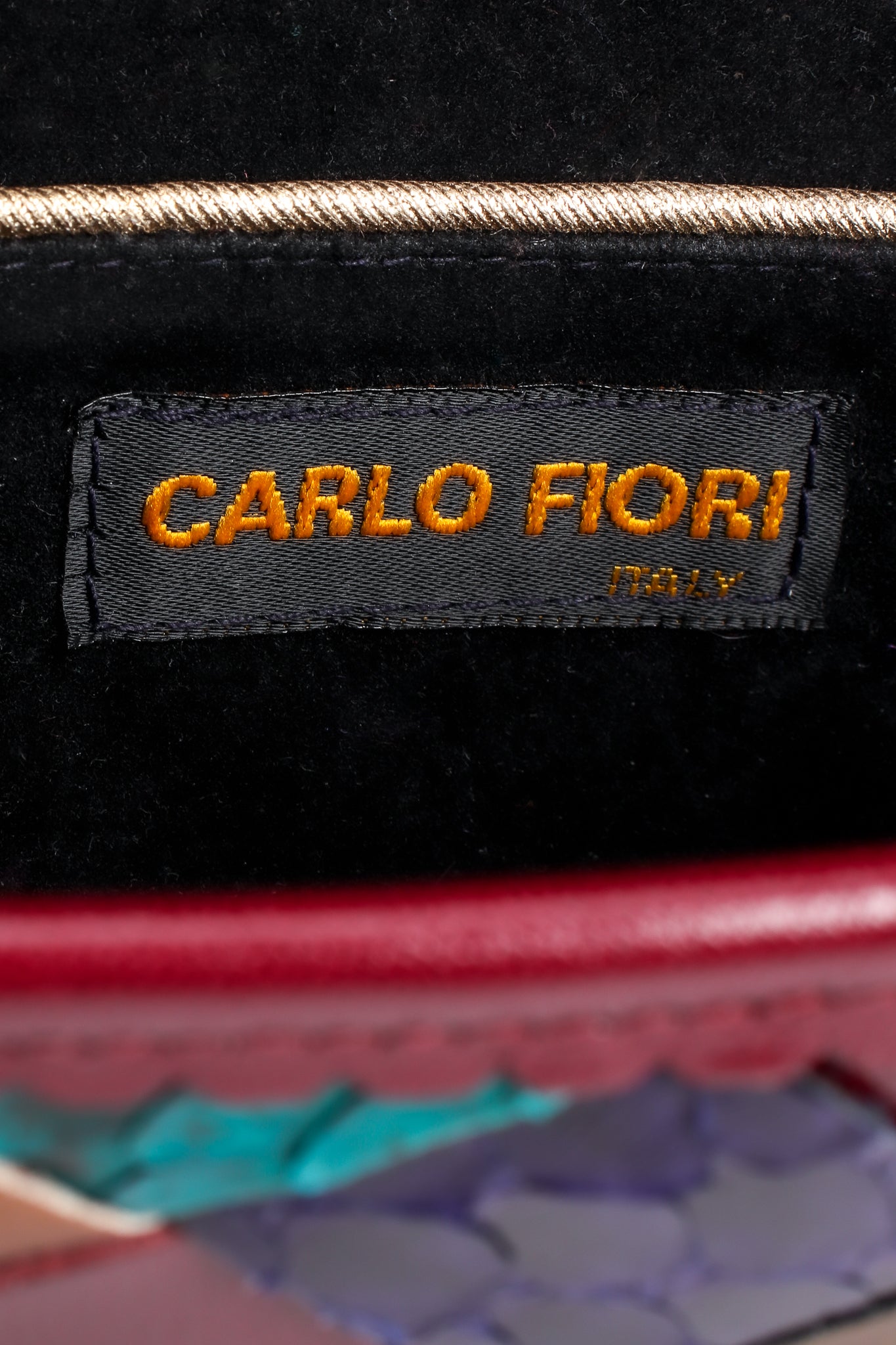 Vintage Carlo Fiori Woven Leather Tassel Bag label at Recess Los Angeles