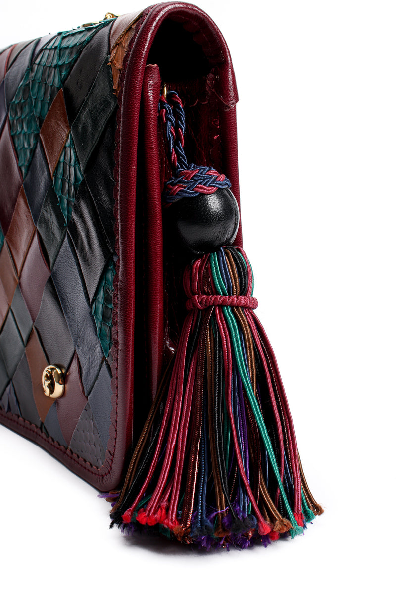 Vintage Carlo Fiori Woven Leather Tassel Bag tassel detail at Recess Los Angeles