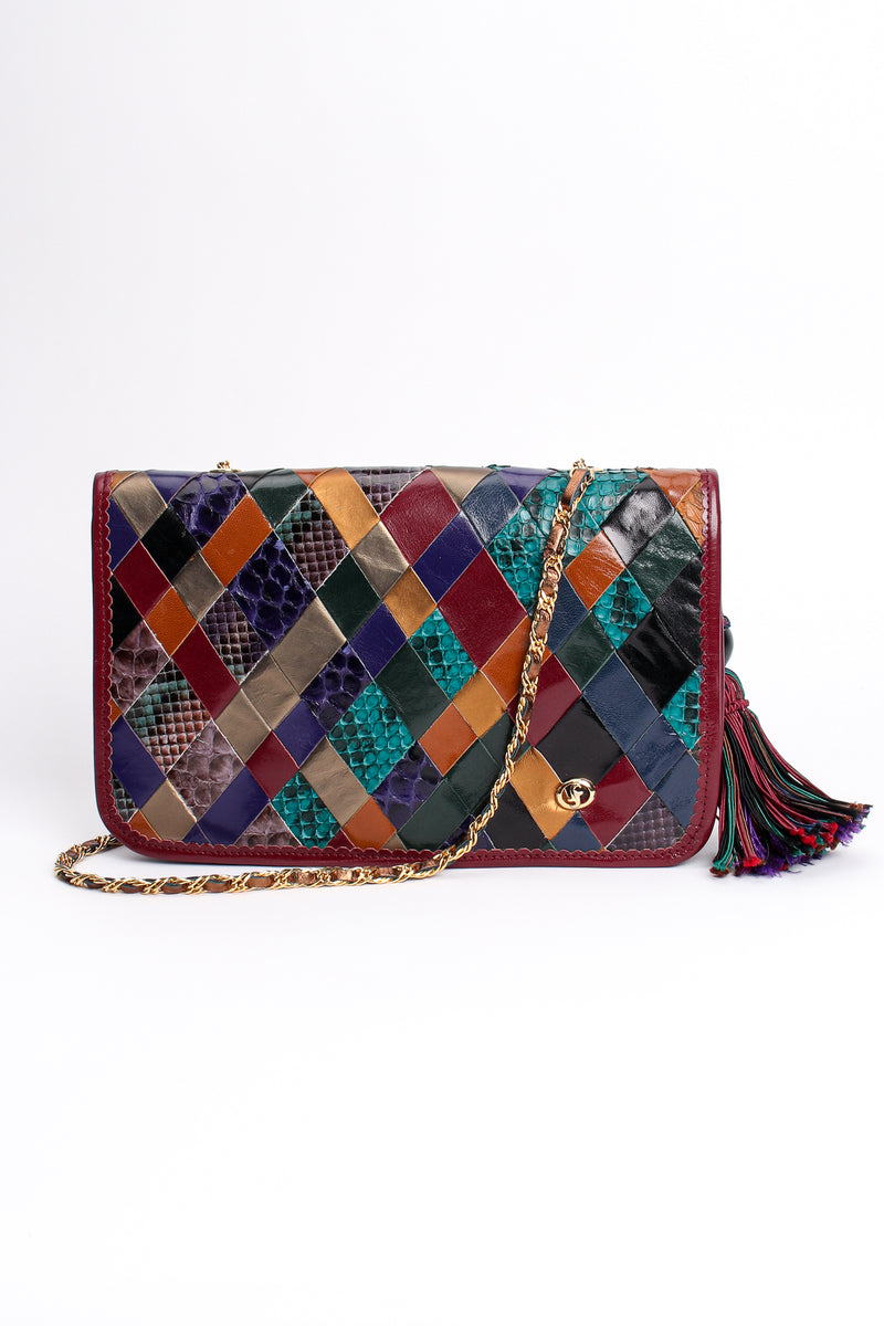 Vintage Carlo Fiori Woven Leather Tassel Bag front at Recess Los Angeles