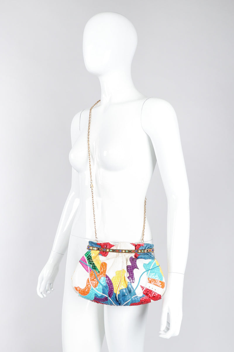 Recess Los Angeles Vintage Carlo Fiori Rainbow Collage Patchwork Snake Pouch Bag