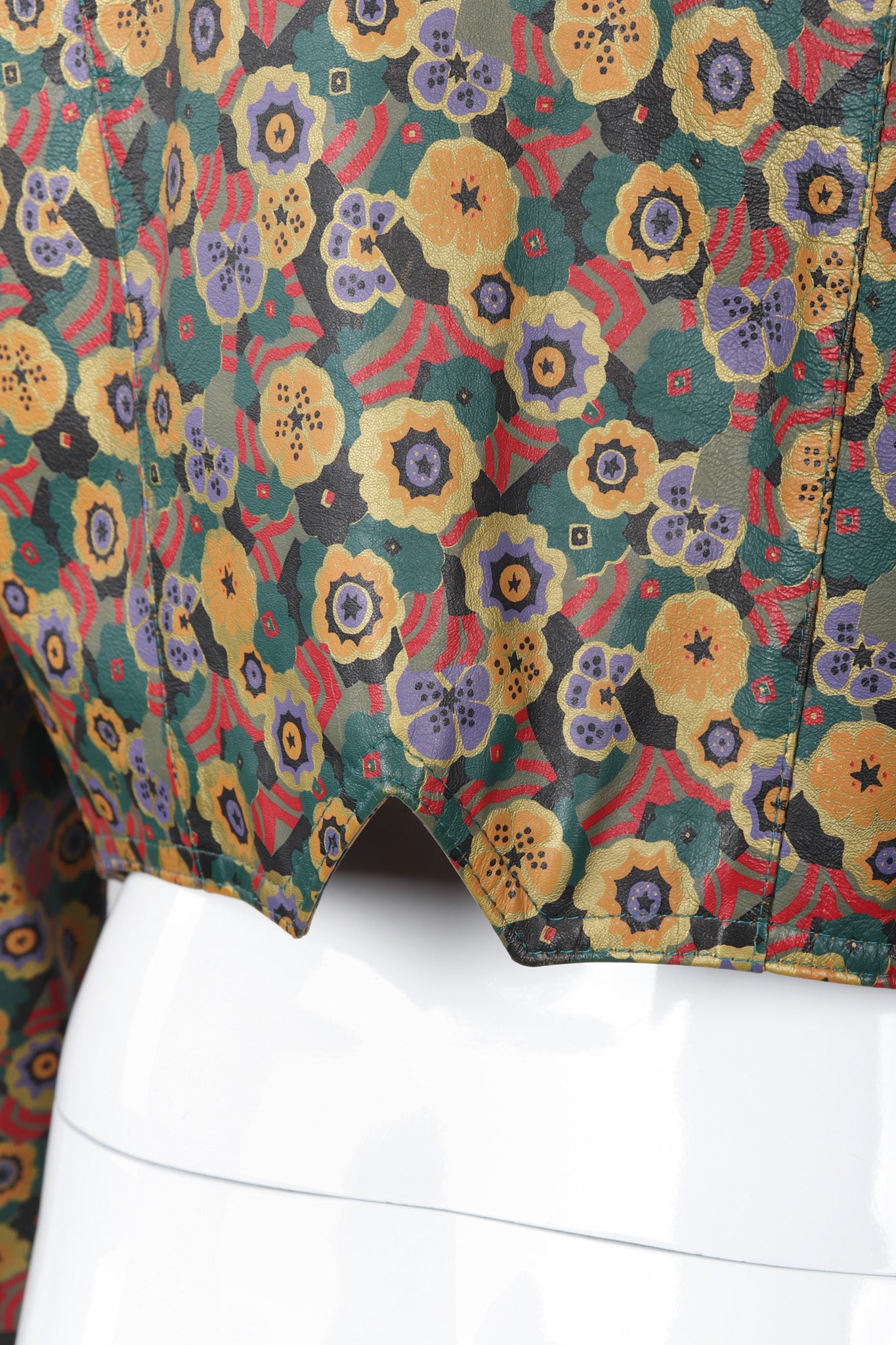 Recess Los Angeles Vintage Carlos Falchi Floral Leather Painted Jacket Collarless Button Down