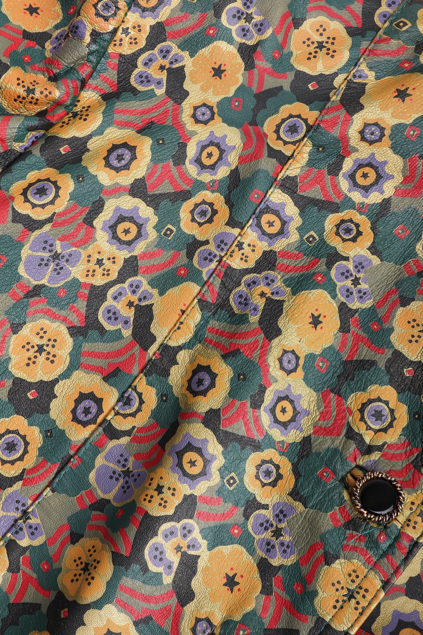 Recess Los Angeles Vintage Carlos Falchi Floral Leather Painted Jacket Collarless Button Down