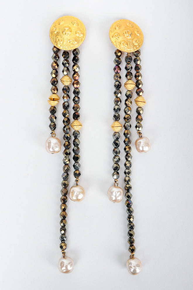 Vintage Carlos Falchi Long Beaded Disc Drop Shoulder Duster Earrings at Recess Los Angeles