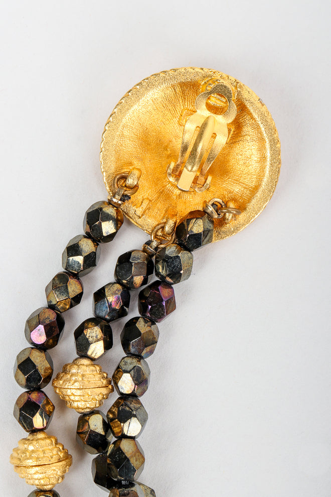 Vintage Carlos Falchi Long Beaded Disc Drop Shoulder Duster Earrings Clip Back