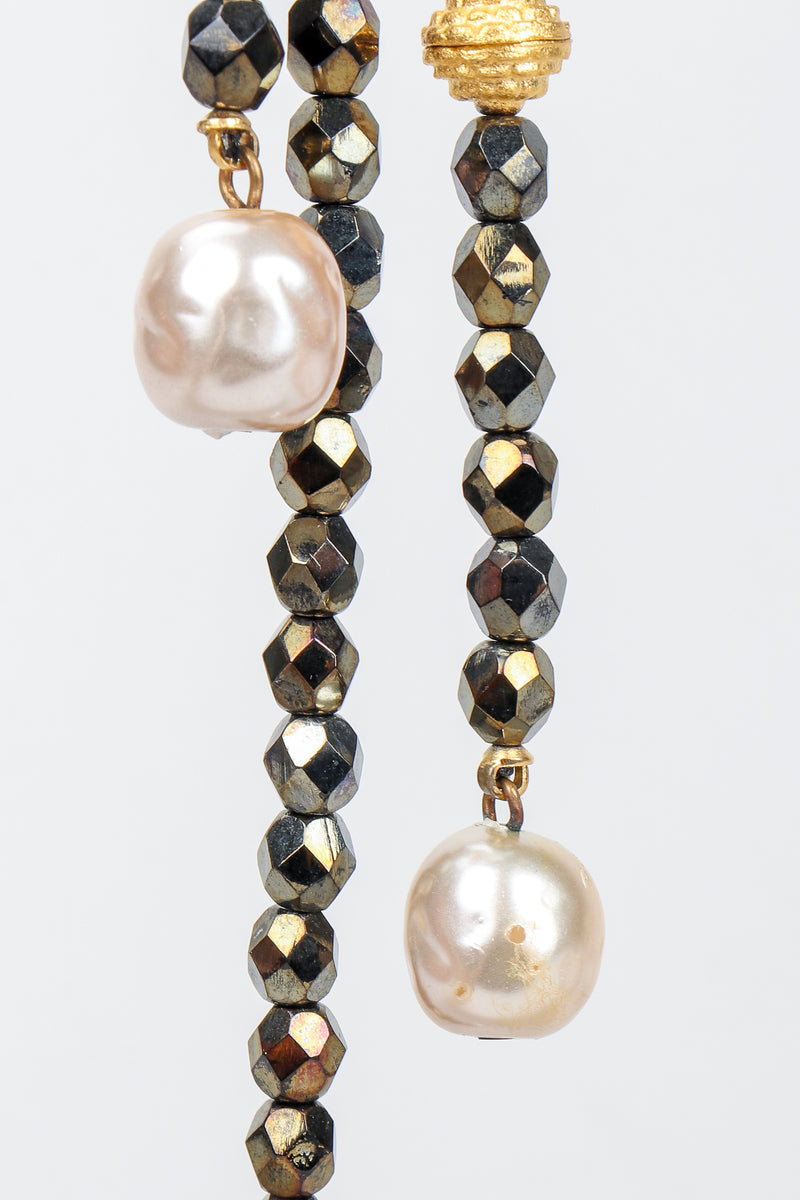 Vintage Carlos Falchi Long Beaded Disc Drop Shoulder Duster Earrings pearl and bead detail
