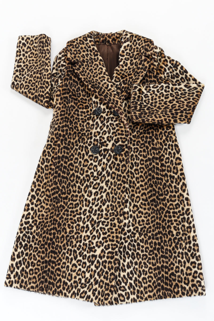 Vintage Carol Brent Double Breasted Leopard Faux Fur Coat front flat lay @ Recess LA