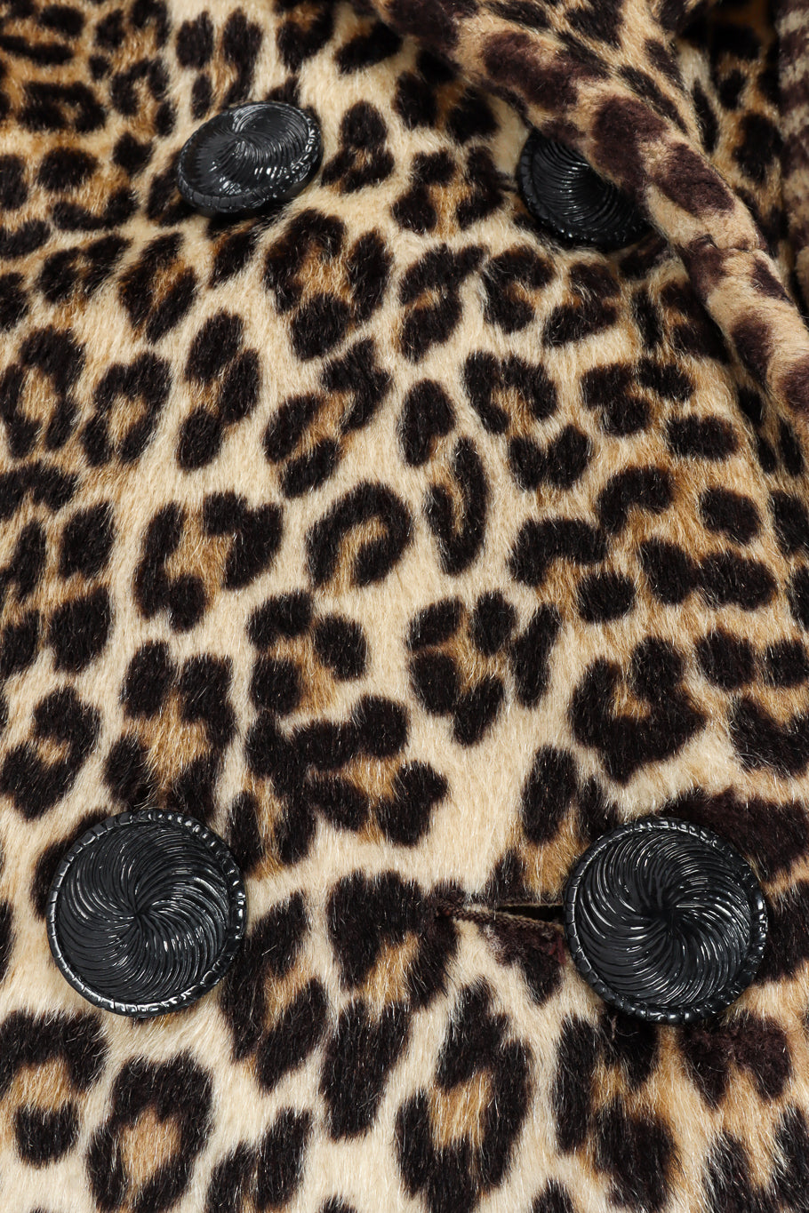 Vintage Carol Brent Double Breasted Leopard Faux Fur Coat buttons close @ Recess LA