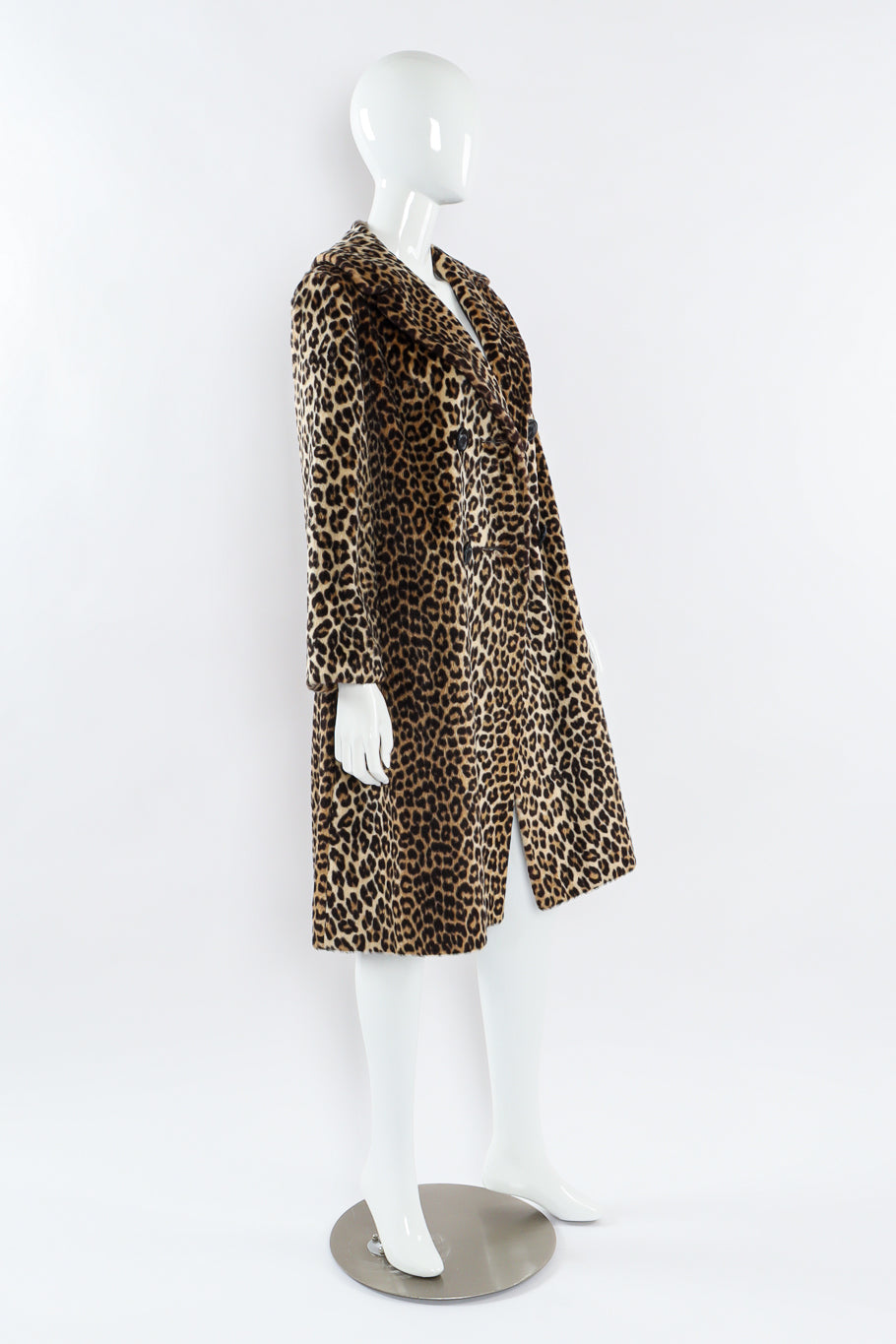 Vintage Carol Brent Double Breasted Leopard Faux Fur Coat mannequin side angle @ Recess LA