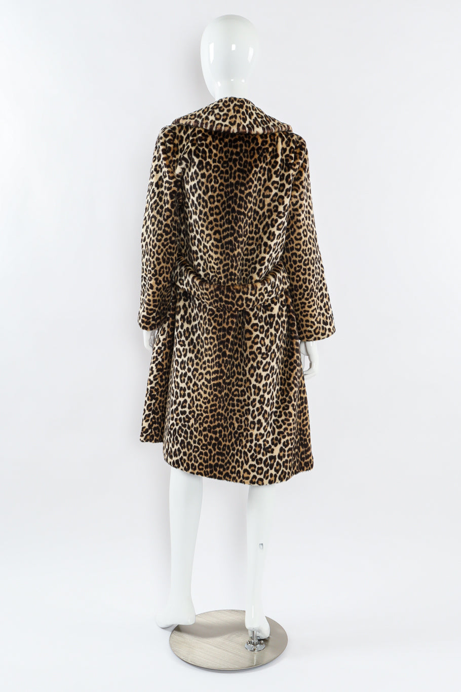 Vintage Carol Brent Double Breasted Leopard Faux Fur Coat mannequin back @ Recess LA
