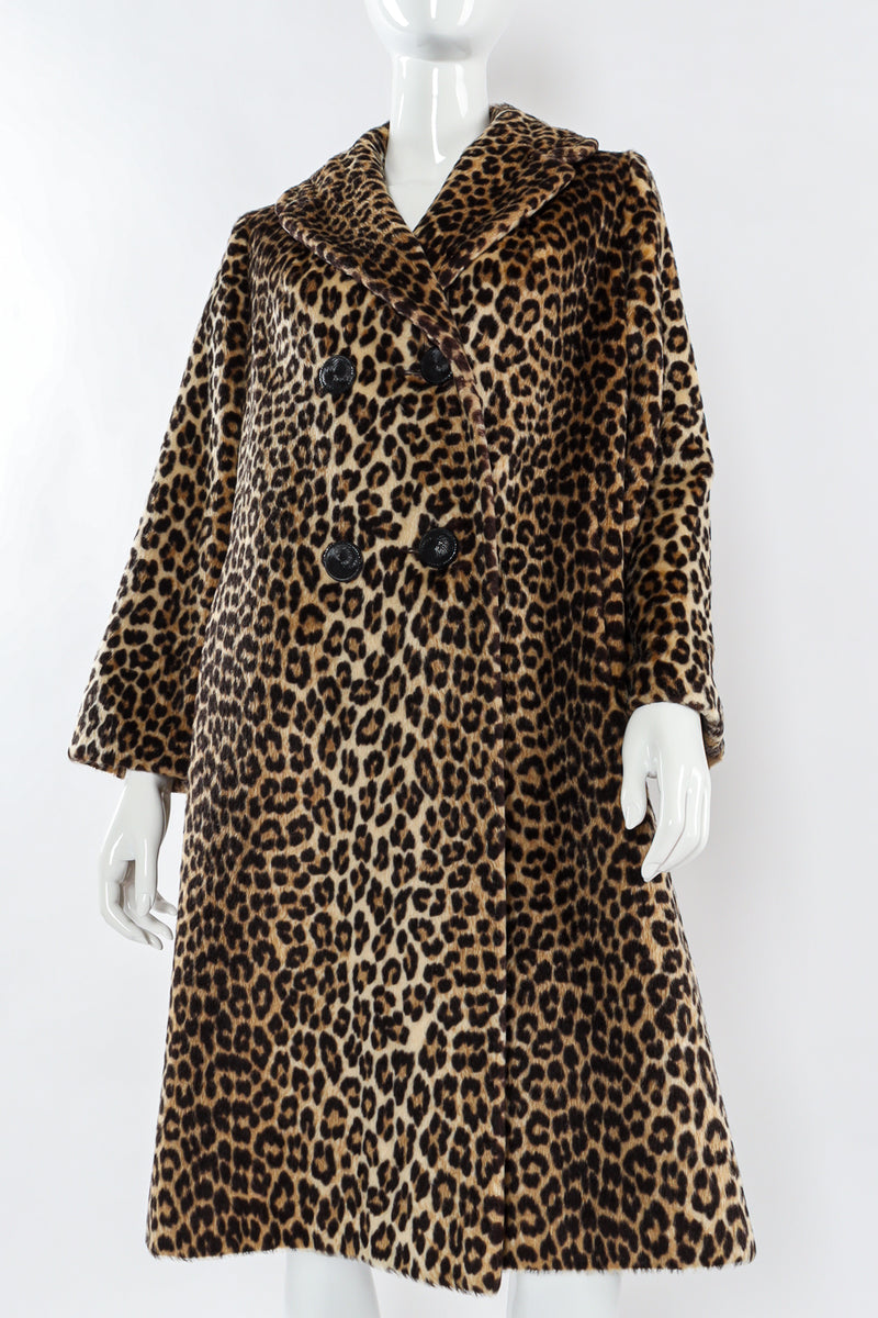 Vintage Carol Brent Double Breasted Leopard Faux Fur Coat mannequin close angle @ Recess LA
