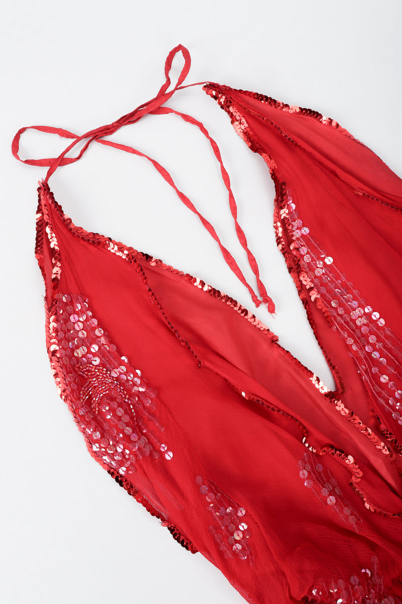 Vintage Carole Lee Red Flutter Halter Dance Dress neckline detail at Recess Los Angeles