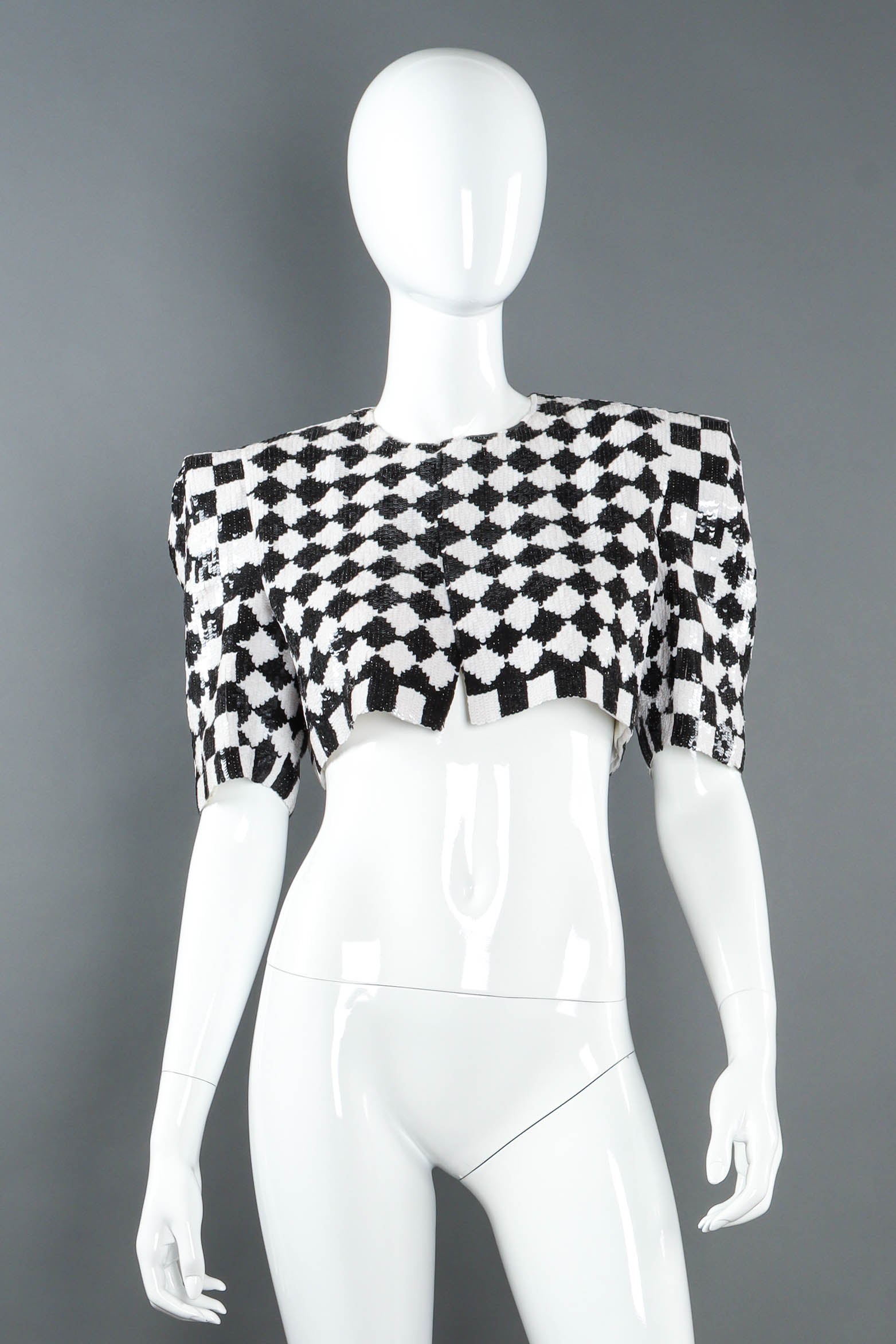 Vintage Carolina Herrera Sequin Checker Bolero on mannequin front @ Recess LA