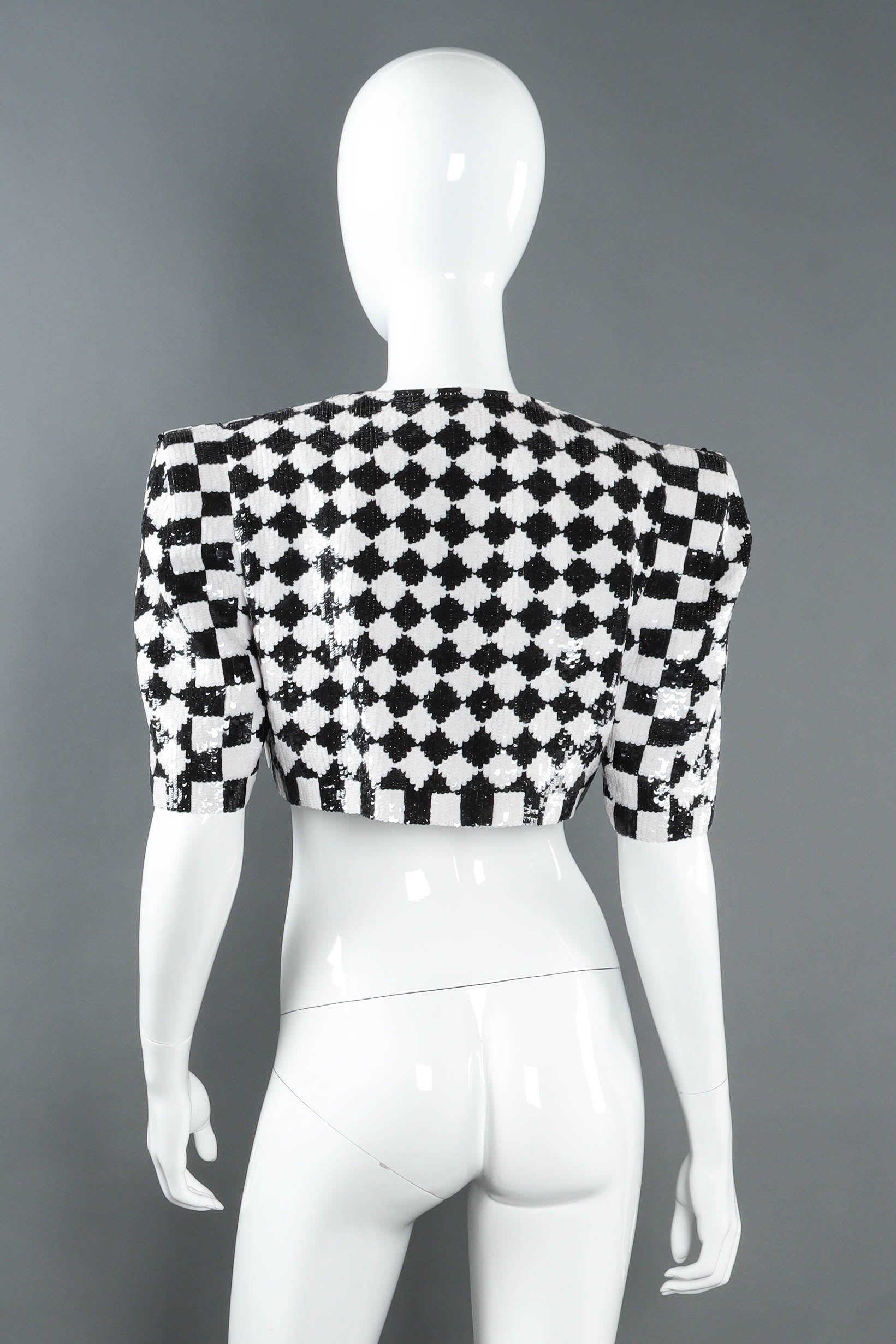 Vintage Carolina Herrera Sequin Checker Bolero on mannequin back  @ Recess LA