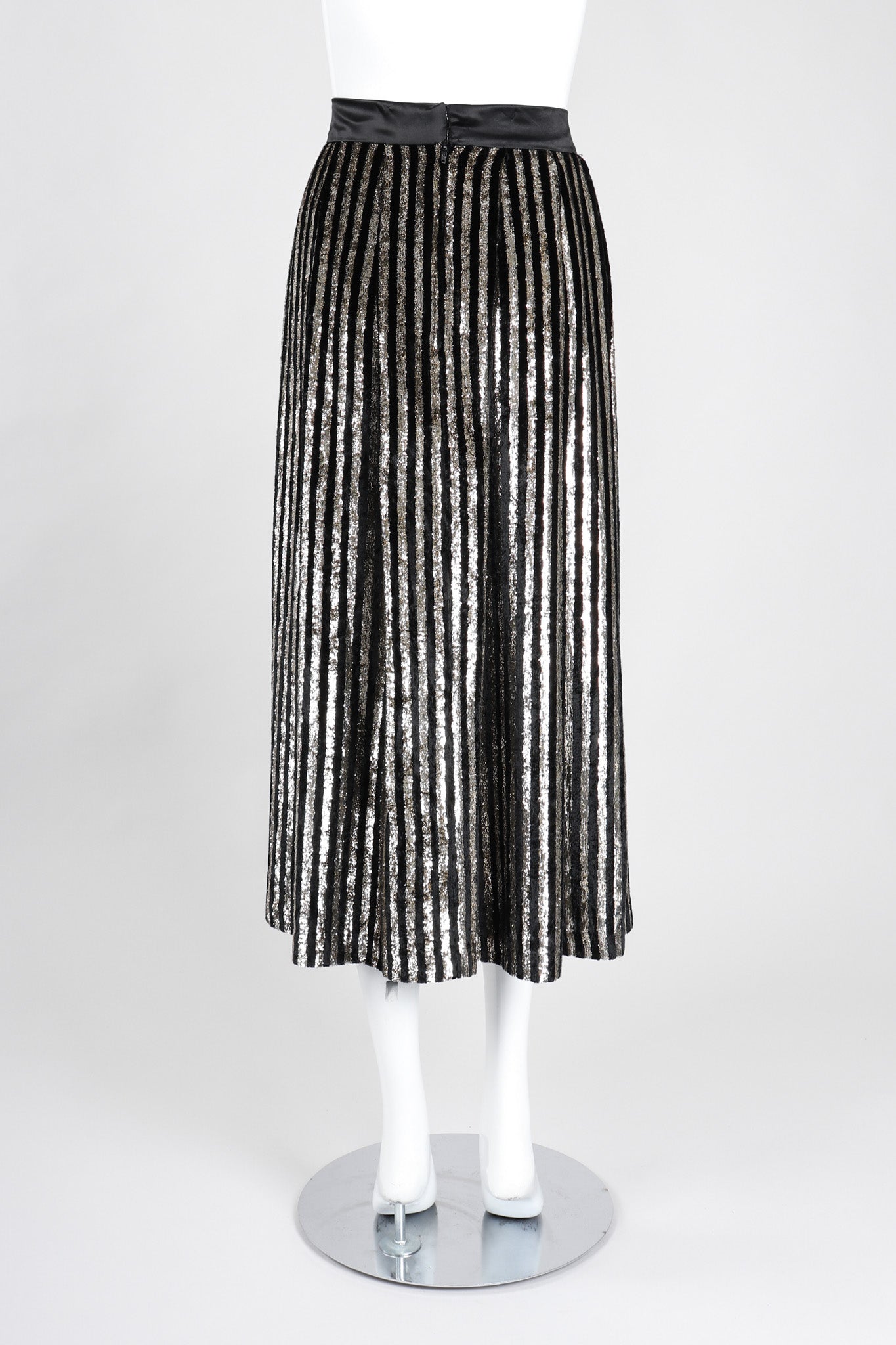 Recess Los Angeles Vintage Caroline Charles Metallic Gold Striped Velvet Lamé Top and Skirt Set