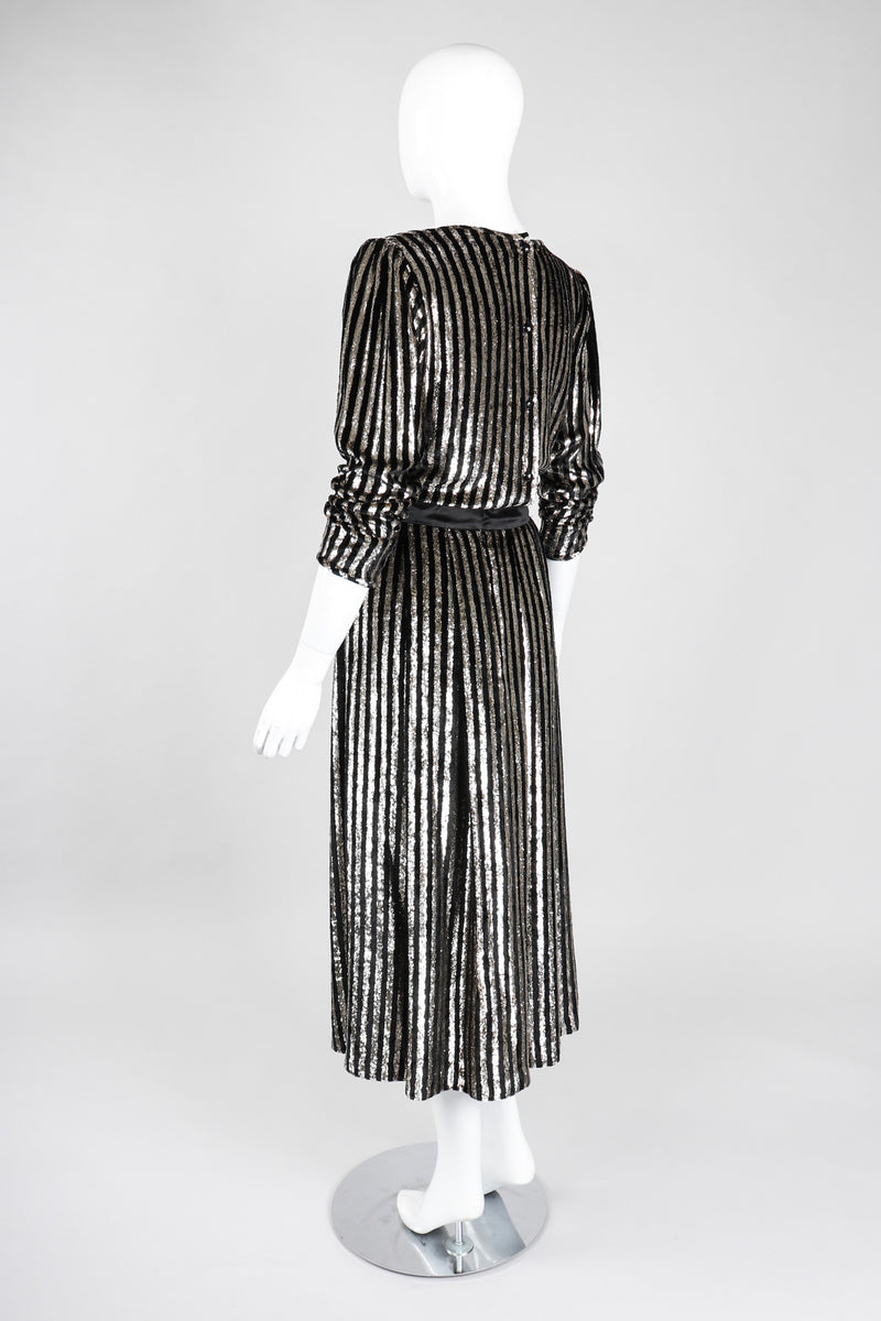 Recess Los Angeles Vintage Caroline Charles Metallic Gold Striped Velvet Lamé Top and Skirt Set