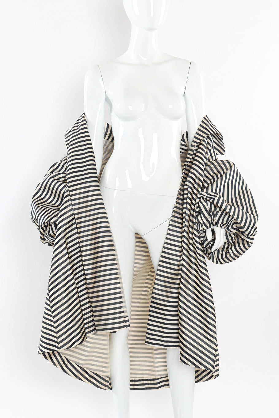 Oversized striped swing coat by Carolyne Roehm Off Shoulder View @recessla