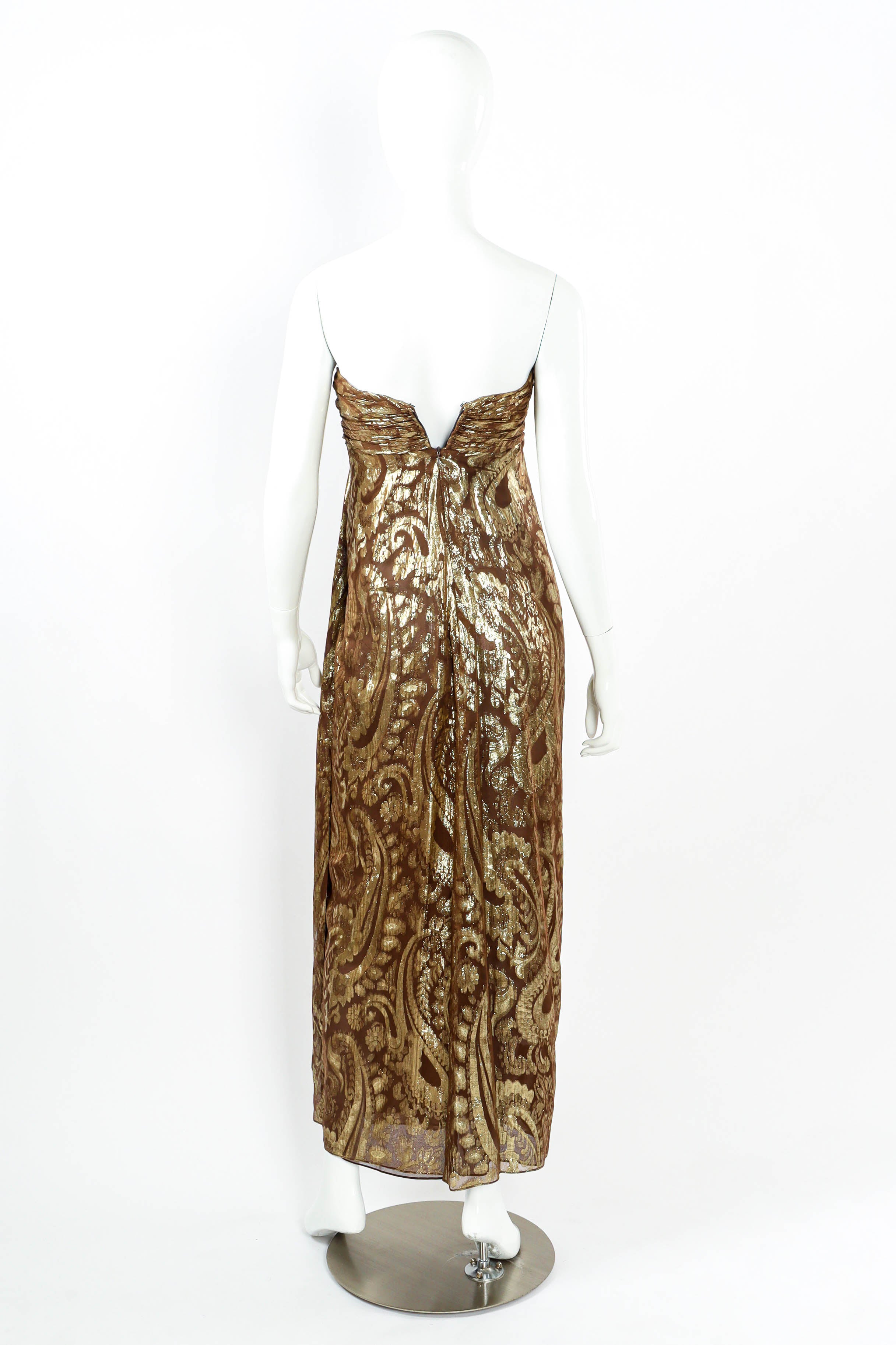 Vintage Carolyne Roehm Metallic Fleur Strapless Dress mannequin back @ Recess LA