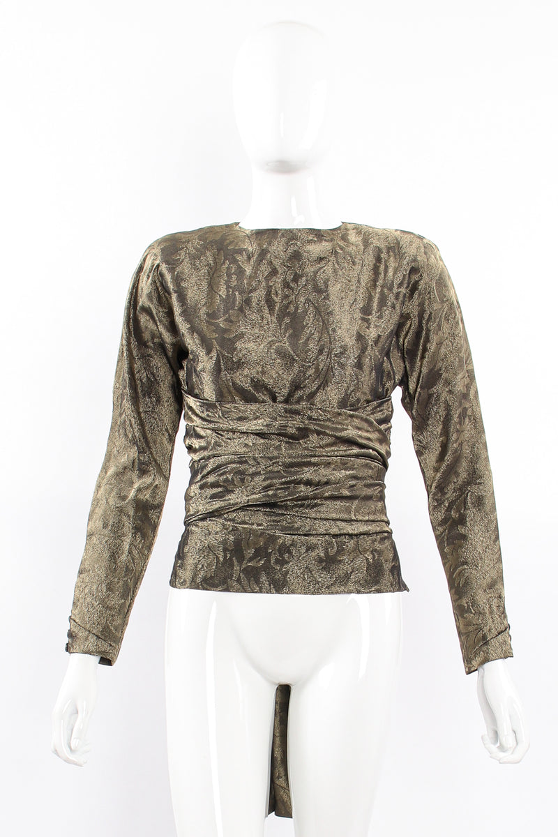 Vintage Carolyne Roehm Metallic Backless Waist Wrap Top on Mannequin front at Recess Los Angeles