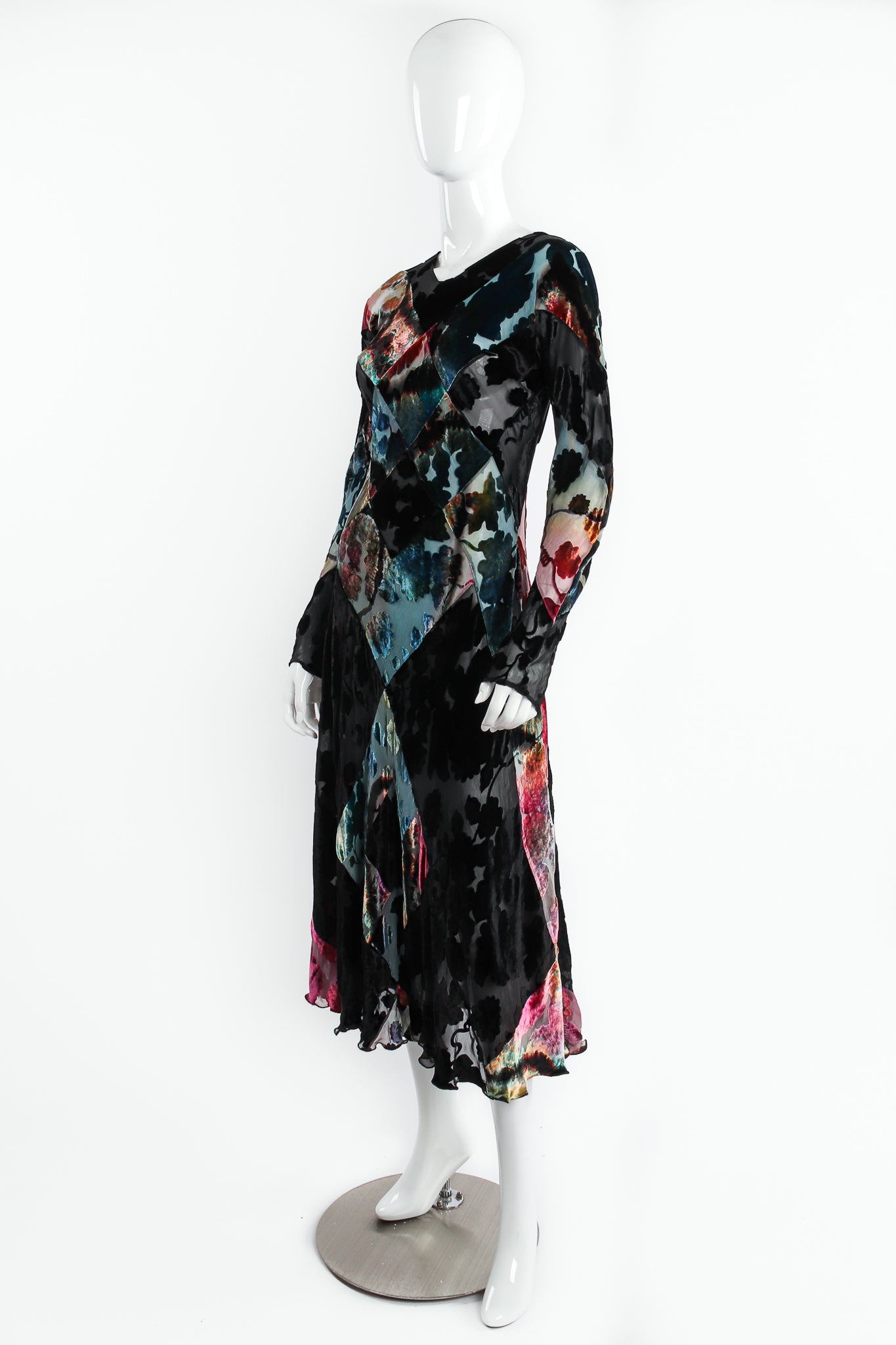 Carter Smith Shibori Hand Dyed Silk Velvet Burnout Dress on Mannequin Angle at Recess LA