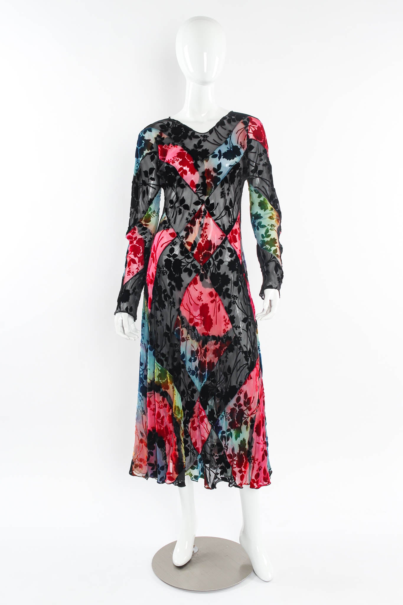 Vintage Carter Smith Sheer Velvet Floral Burnout Dress mannequin front @ Recess LA