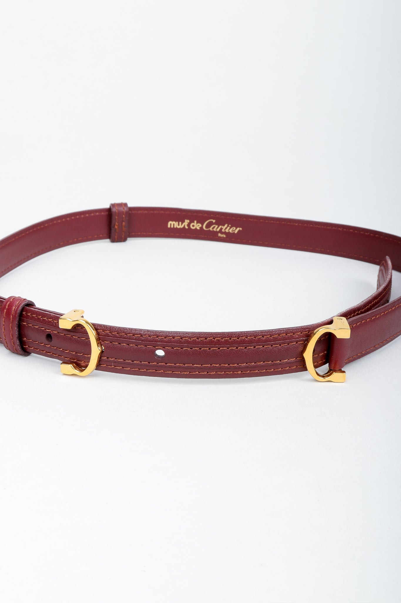Vintage Cartier Oxblood Double CC Leather Belt at Recess Los Angeles on Grey