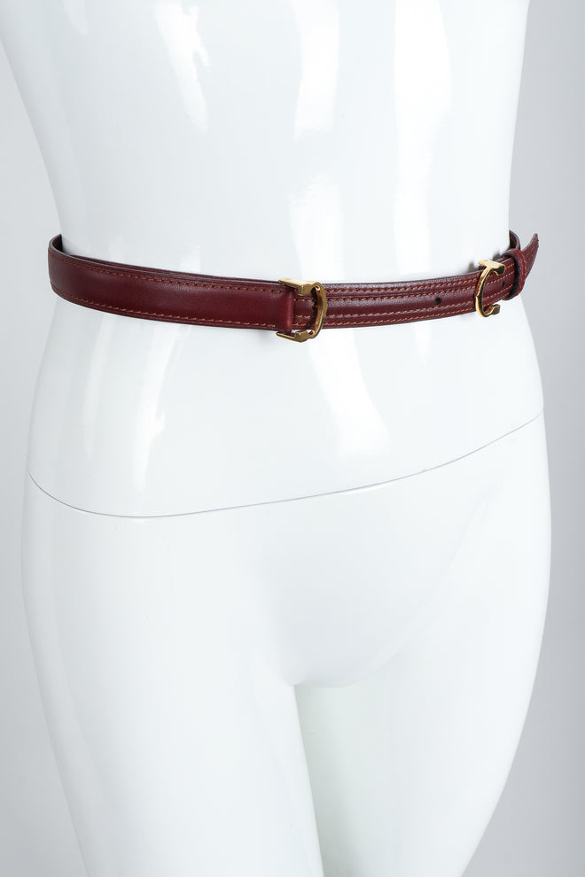 Vintage Cartier Oxblood Double CC Leather Belt On mannequin at Recess