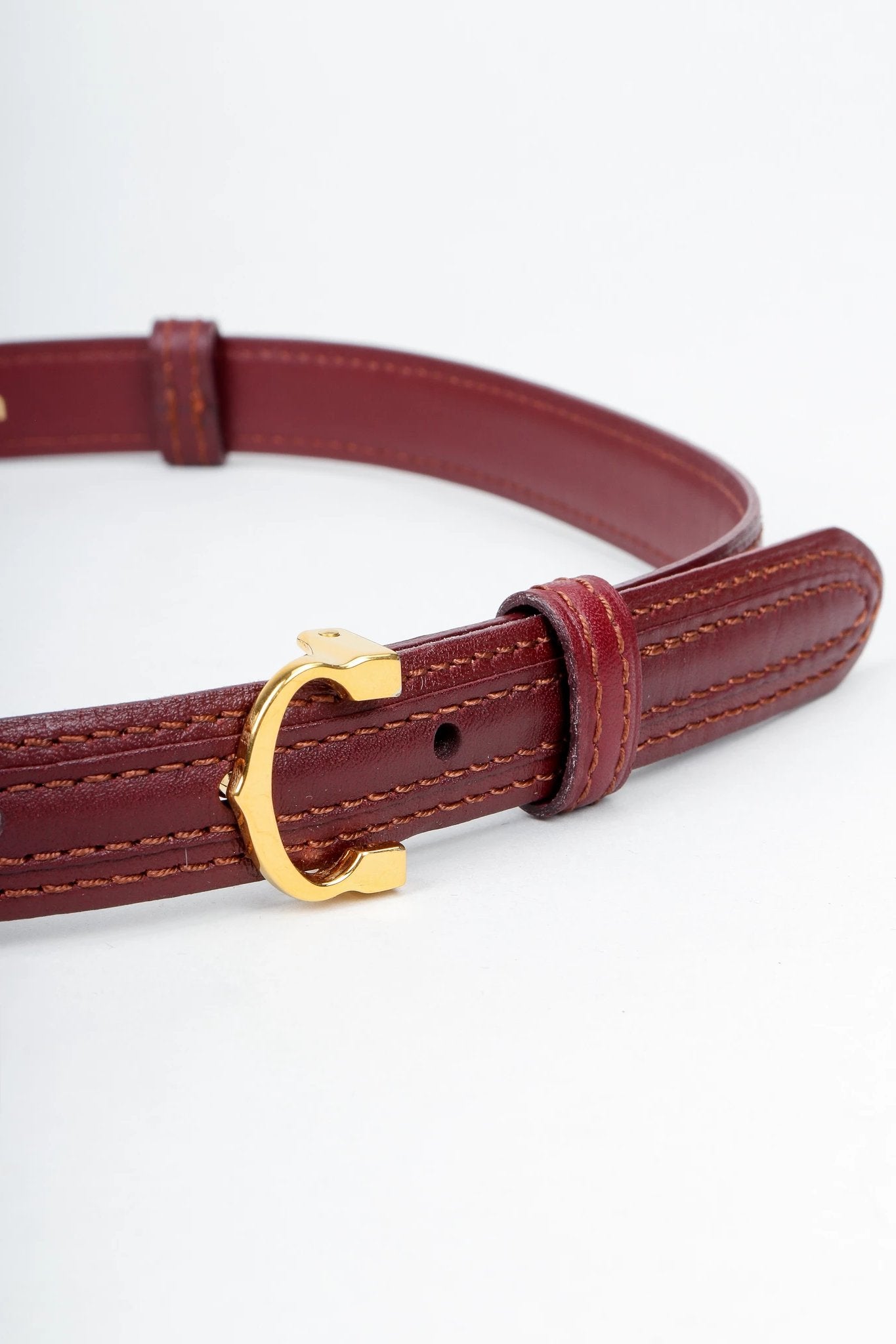 Vintage Cartier Oxblood Double CC Leather Belt Buckle Detail at Recess 