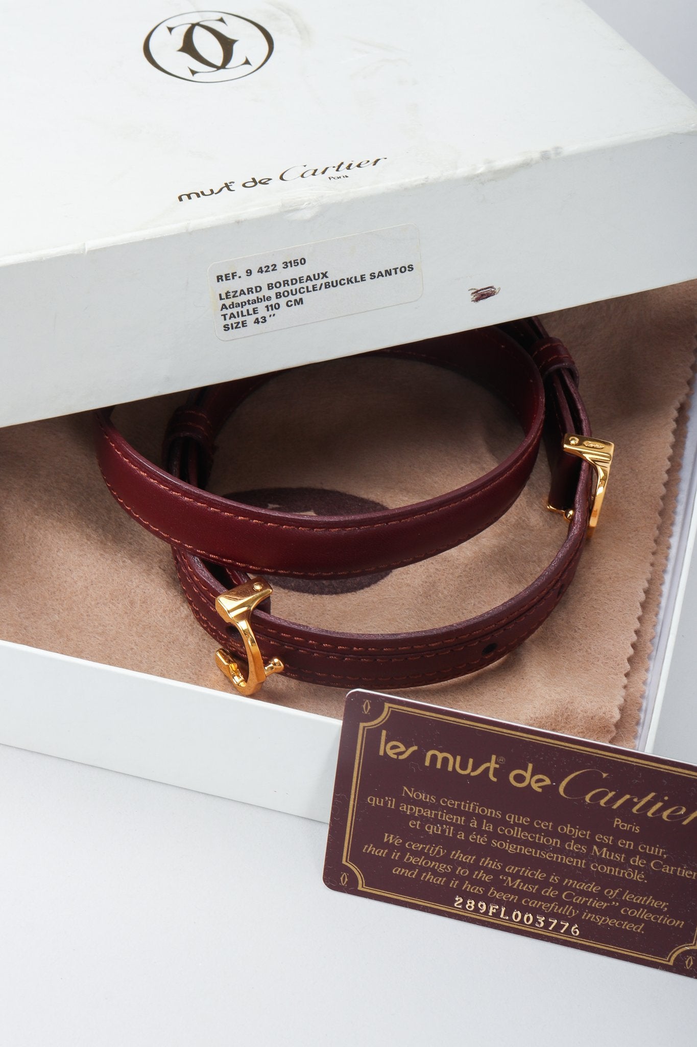 Vintage Cartier CC Logo Buckle Leather Belt Box Set with Certification at Recess Los Angeles