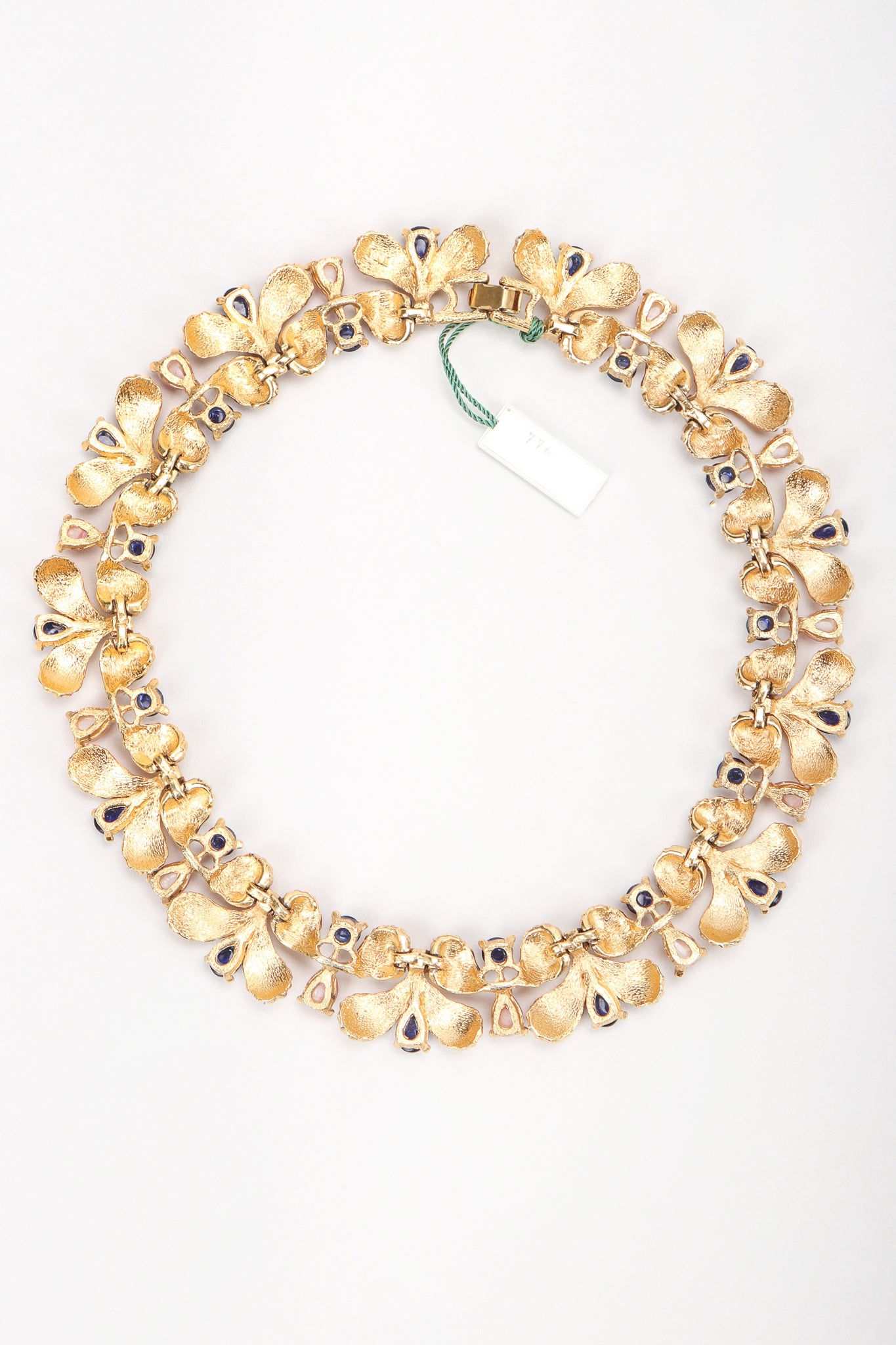 Recess Vintage Carven Gold Leaf Cabochon Collar Necklace, Backside