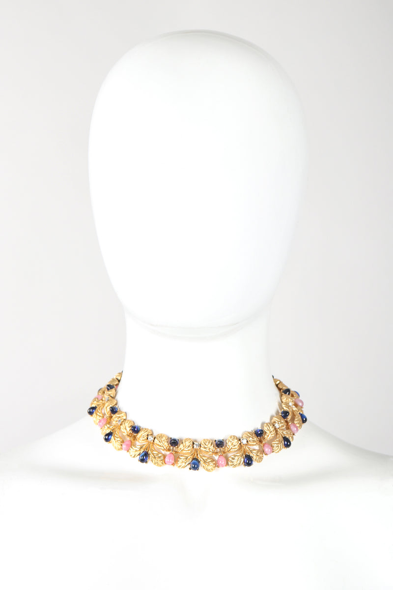 Recess Vintage Carven Gold Leaf Cabochon Collar Necklace on Mannequin Neck
