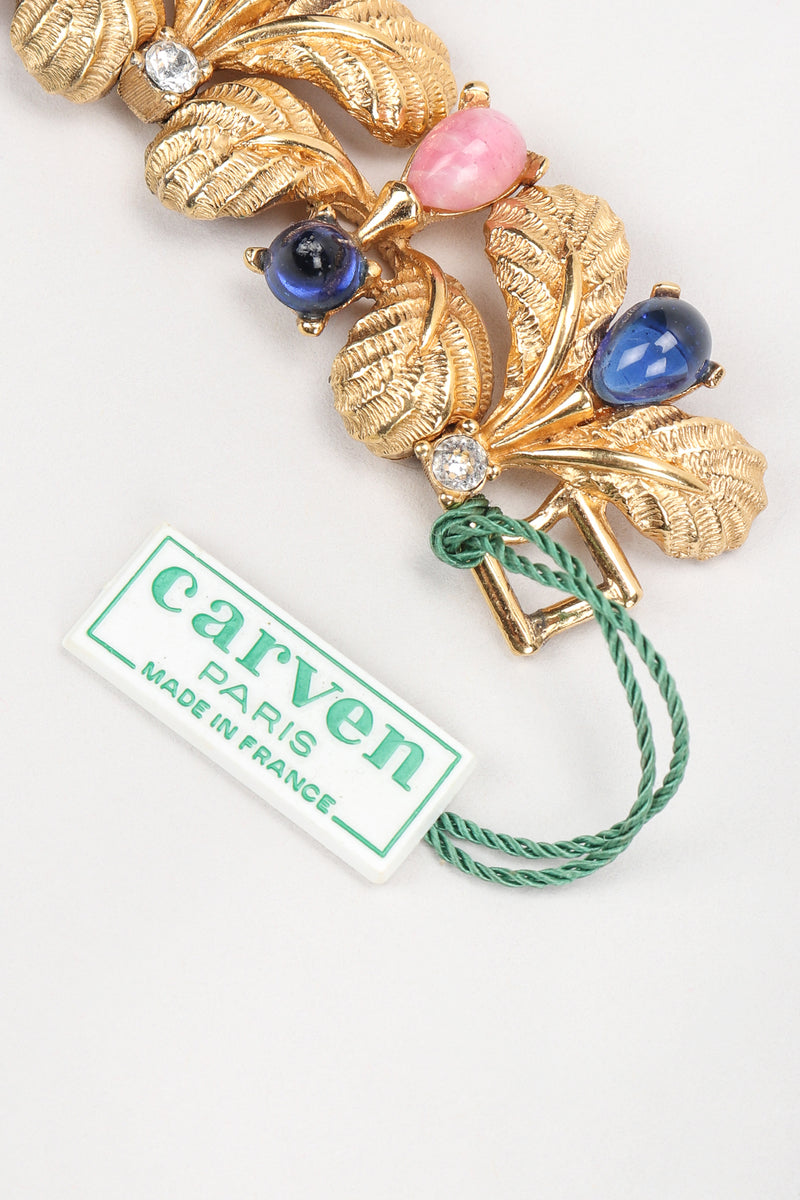 Recess Vintage Carven Gold Leaf Cabochon Collar Necklace, Original Tag