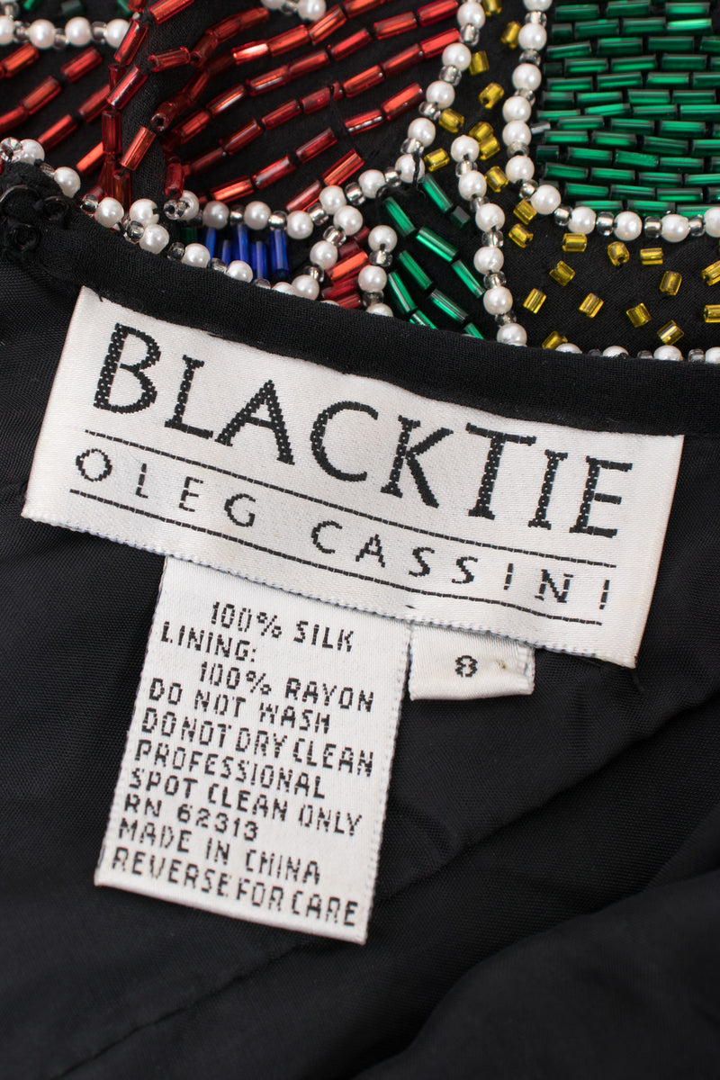 Oleg Cassini Black Tie Sequined Beaded Fringe Alphabet Cocktail Dress