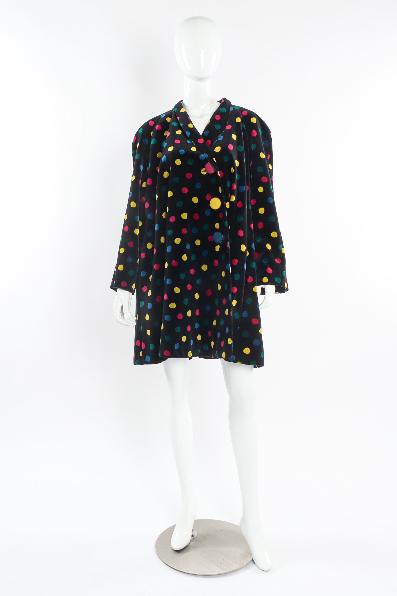 Vintage Cattiva Rainbow Polka Dot Velvet Coat mannequin front @ Recess LA