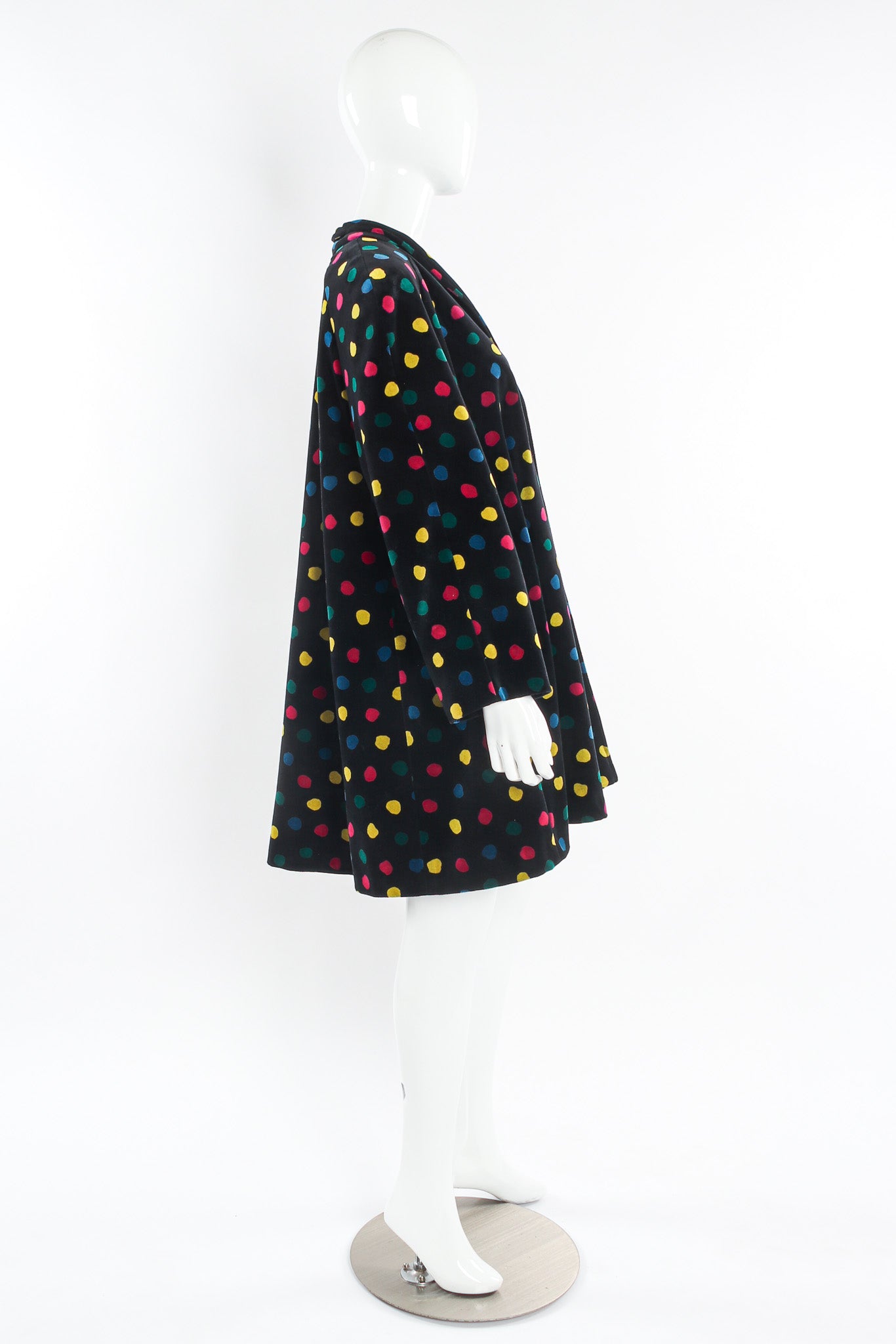 Vintage Cattiva Rainbow Polka Dot Velvet Coat mannequin side @ Recess LA