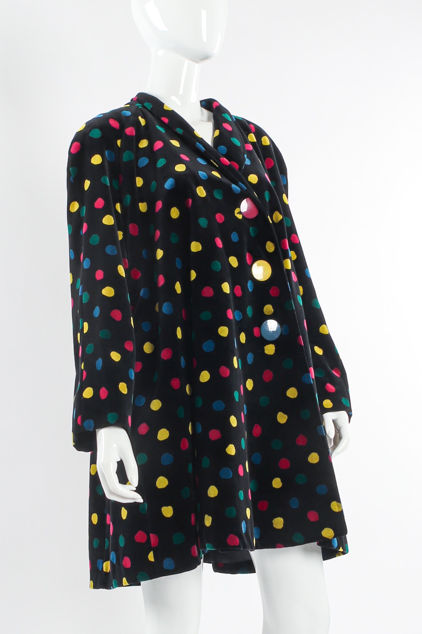 Vintage Cattiva Rainbow Polka Dot Velvet Coat mannequin close angle @ Recess LA