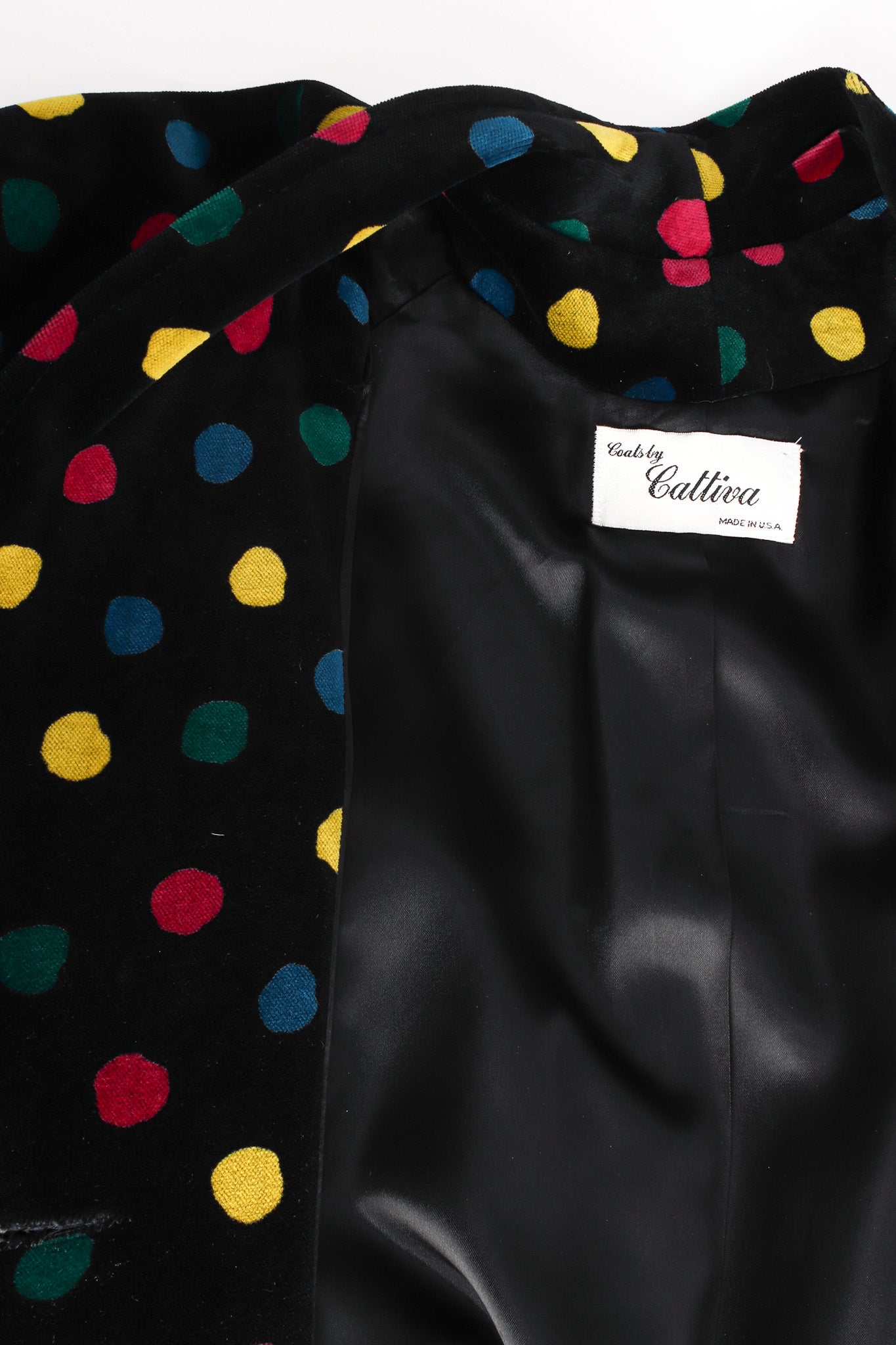Vintage Cattiva Rainbow Polka Dot Velvet Coat print/liner @ Recess LA