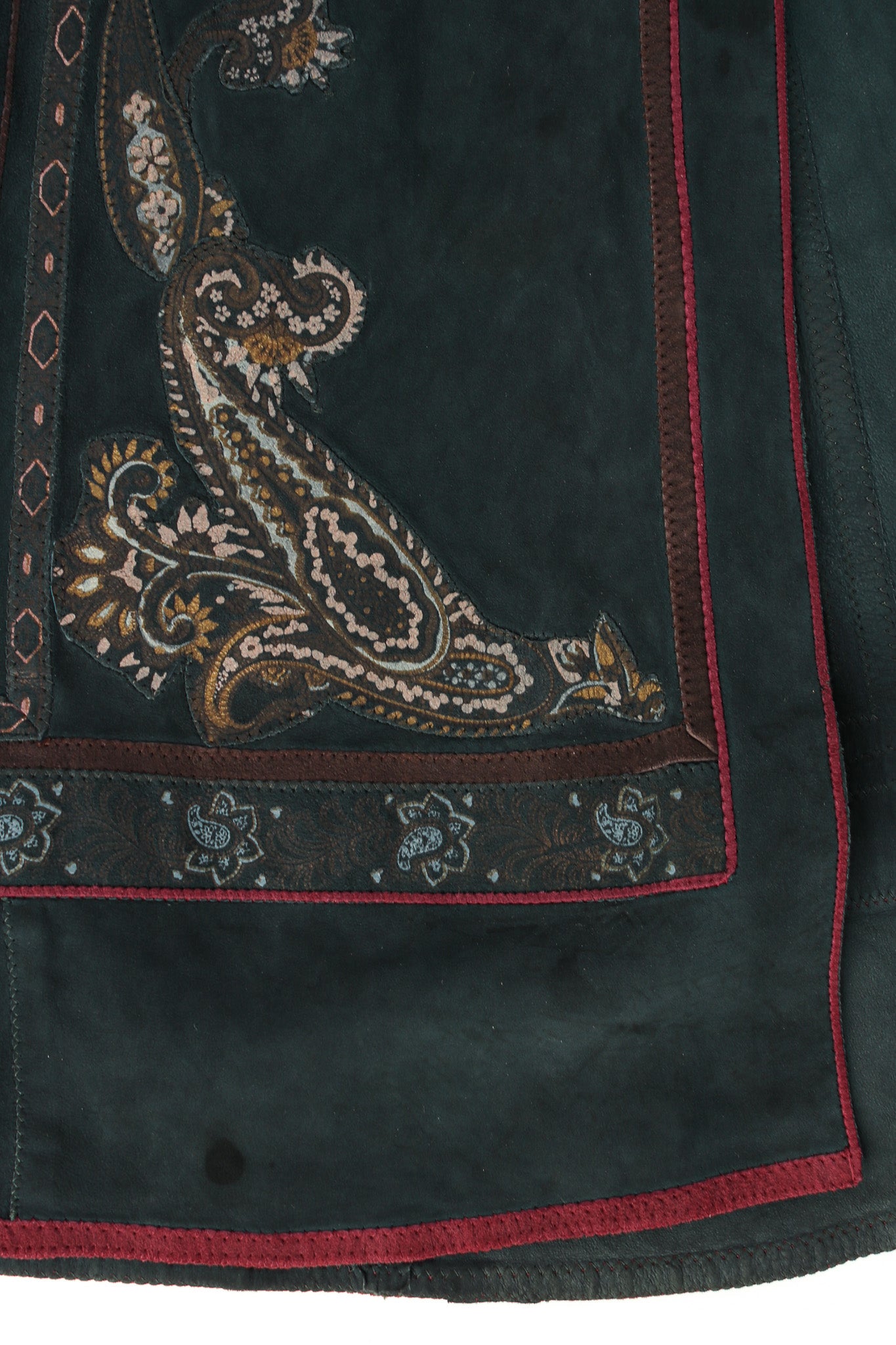 Vintage Roberto Cavalli Paisley Suede Leather Dress stain on hem @ Recess LA