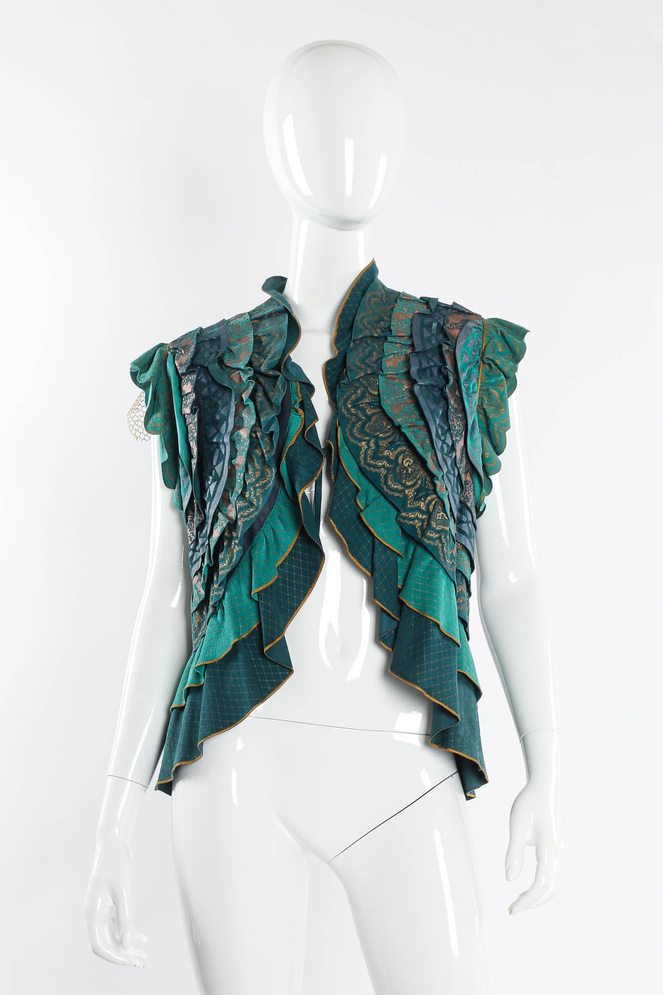 Vintage Roberto Cavalli Leather Butterfly Ruffle Vest mannequin front @ Recess Los Angeles