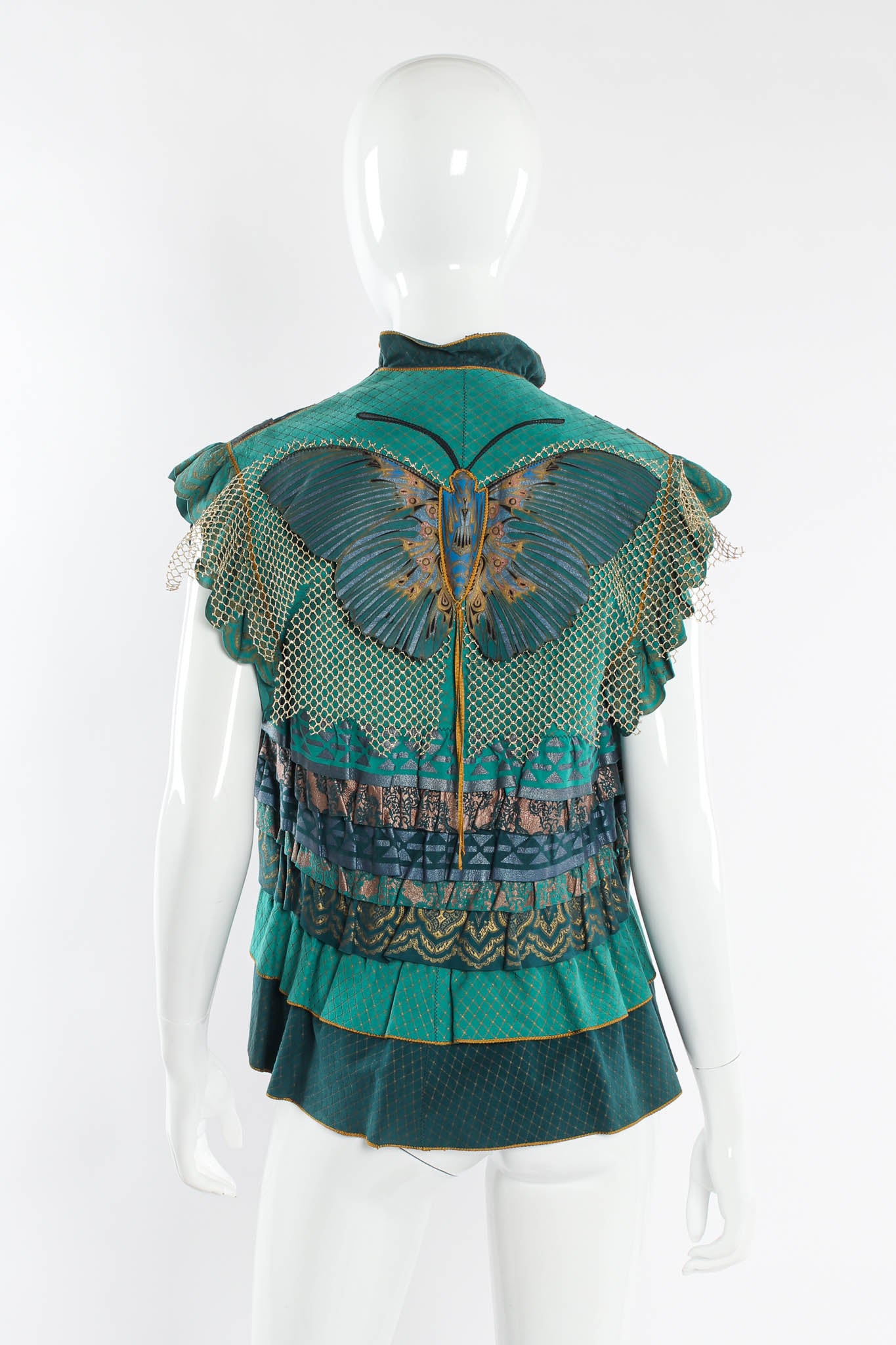 Vintage Roberto Cavalli Leather Butterfly Ruffle Vest mannequin back @ Recess Los Angeles