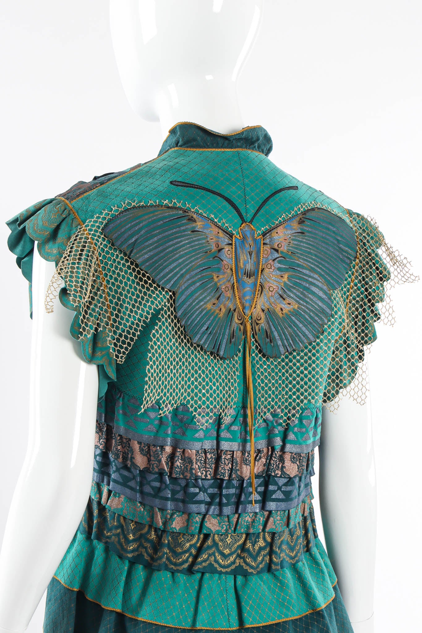 Vintage Roberto Cavalli Leather Butterfly Ruffle Vest mannequin back close @ Recess Los Angeles