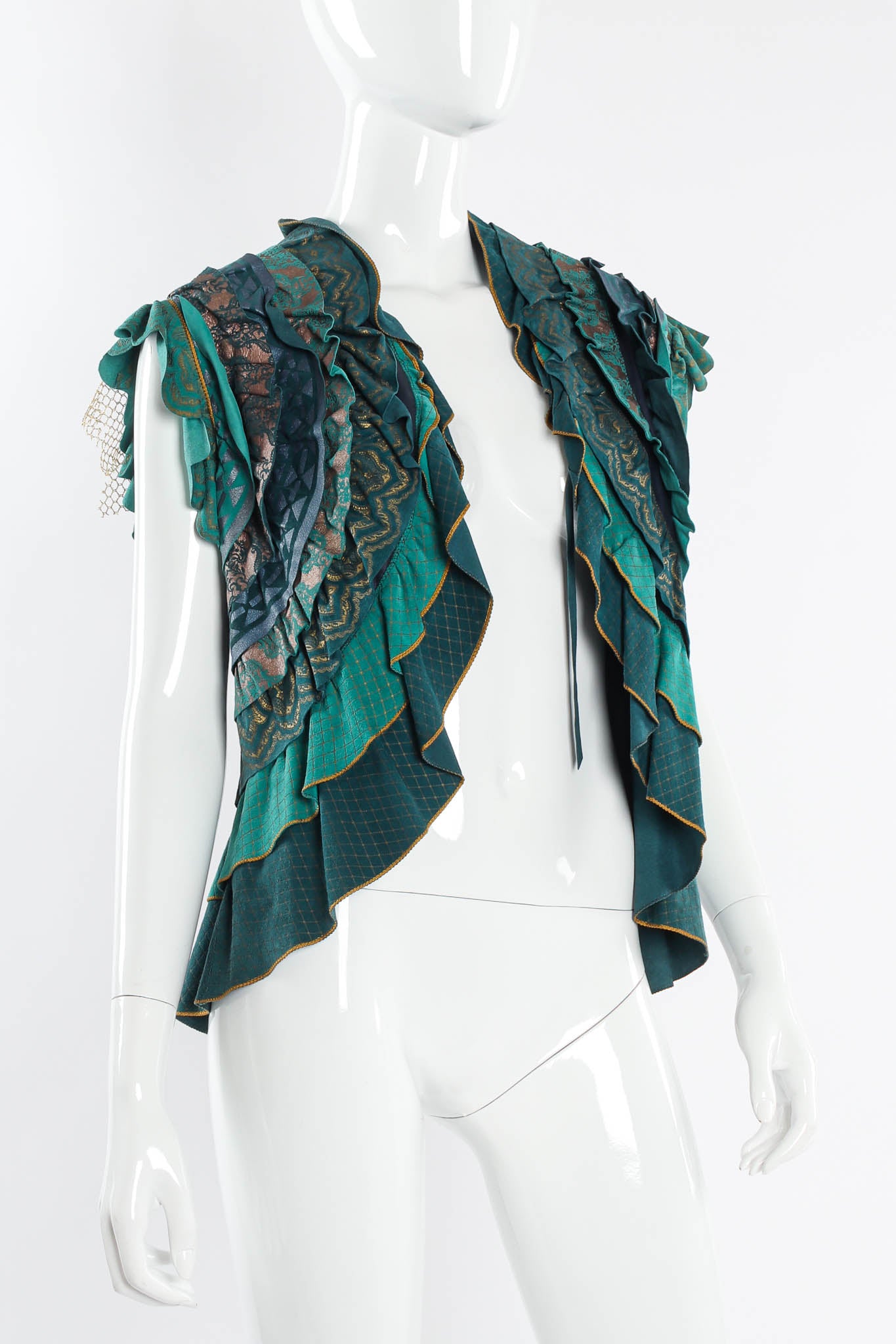 Vintage Roberto Cavalli Leather Butterfly Ruffle Vest mannequin top open @ Recess Los Angeles