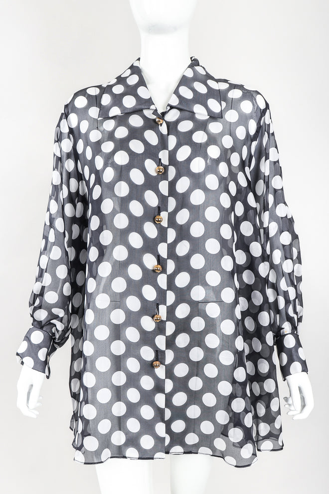 Recess Los Angeles Designer Consignment Vintage Celine Sheer Silk Organza Polka Dot Swing Trapeze Shirt