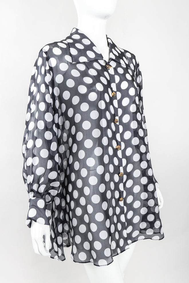 Recess Los Angeles Designer Consignment Vintage Celine Sheer Silk Organza Polka Dot Swing Trapeze Shirt