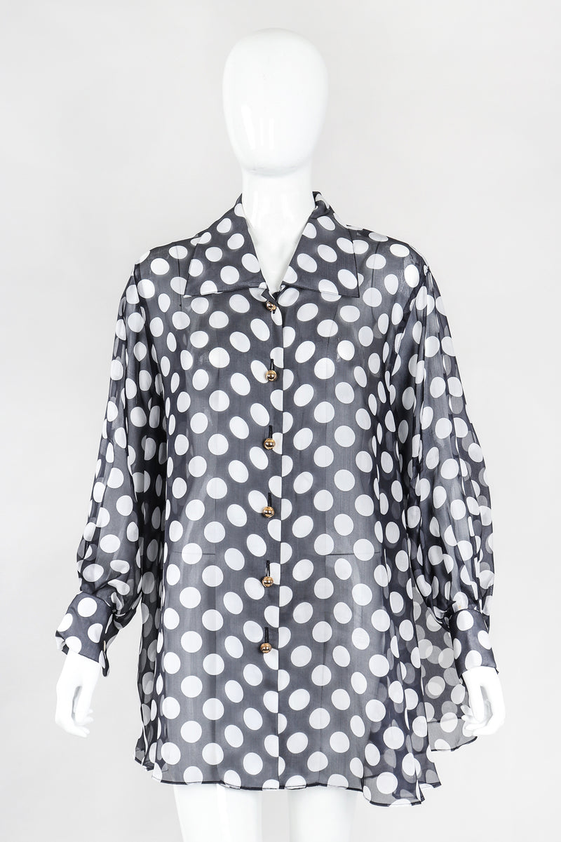 Recess Los Angeles Designer Consignment Vintage Celine Sheer Silk Organza Polka Dot Swing Trapeze Shirt
